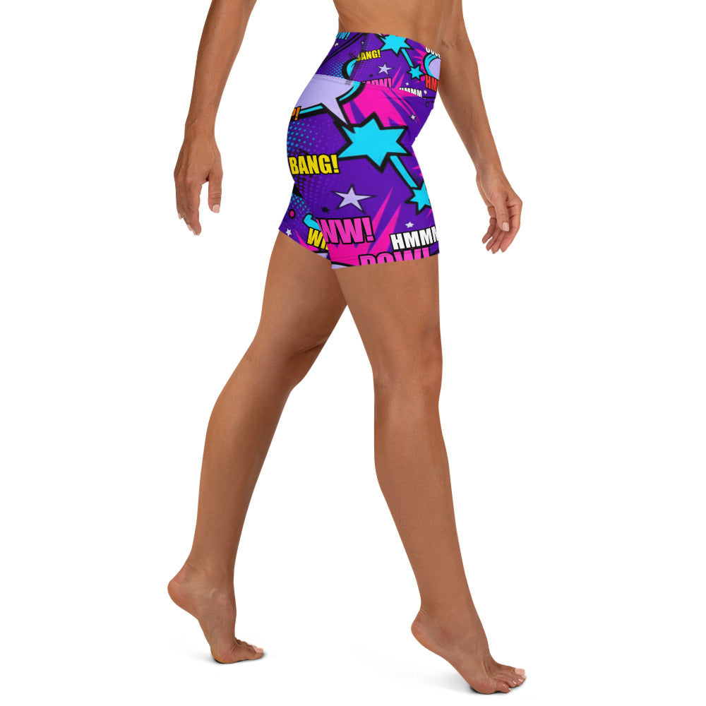 Comic Pop Galaxy Purple Yoga Shorts | GearBunch