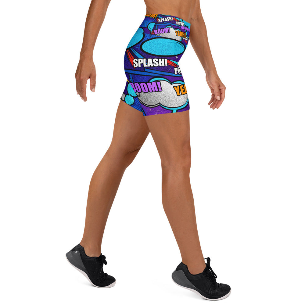 Comic Strip Space Battle Yoga Shorts | GearBunch