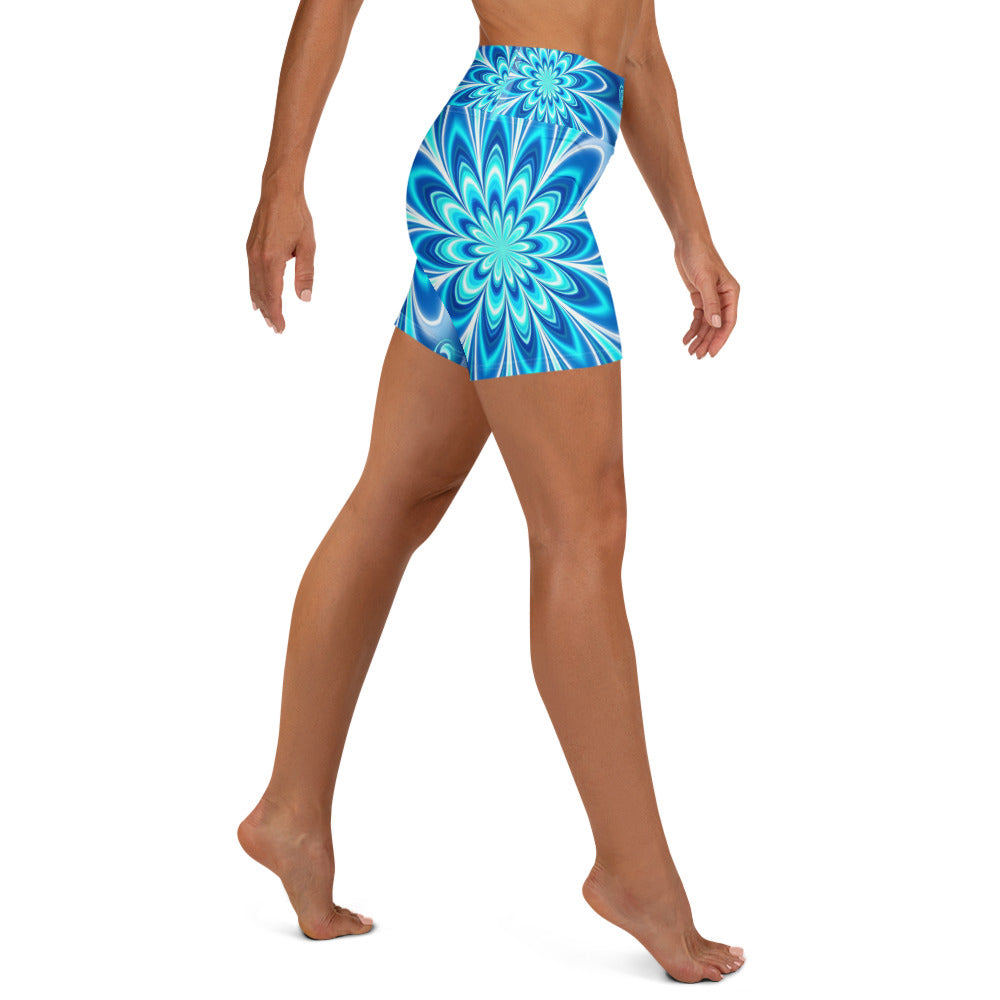 Psychedelic Electric Ocean Yoga Shorts | GearBunch