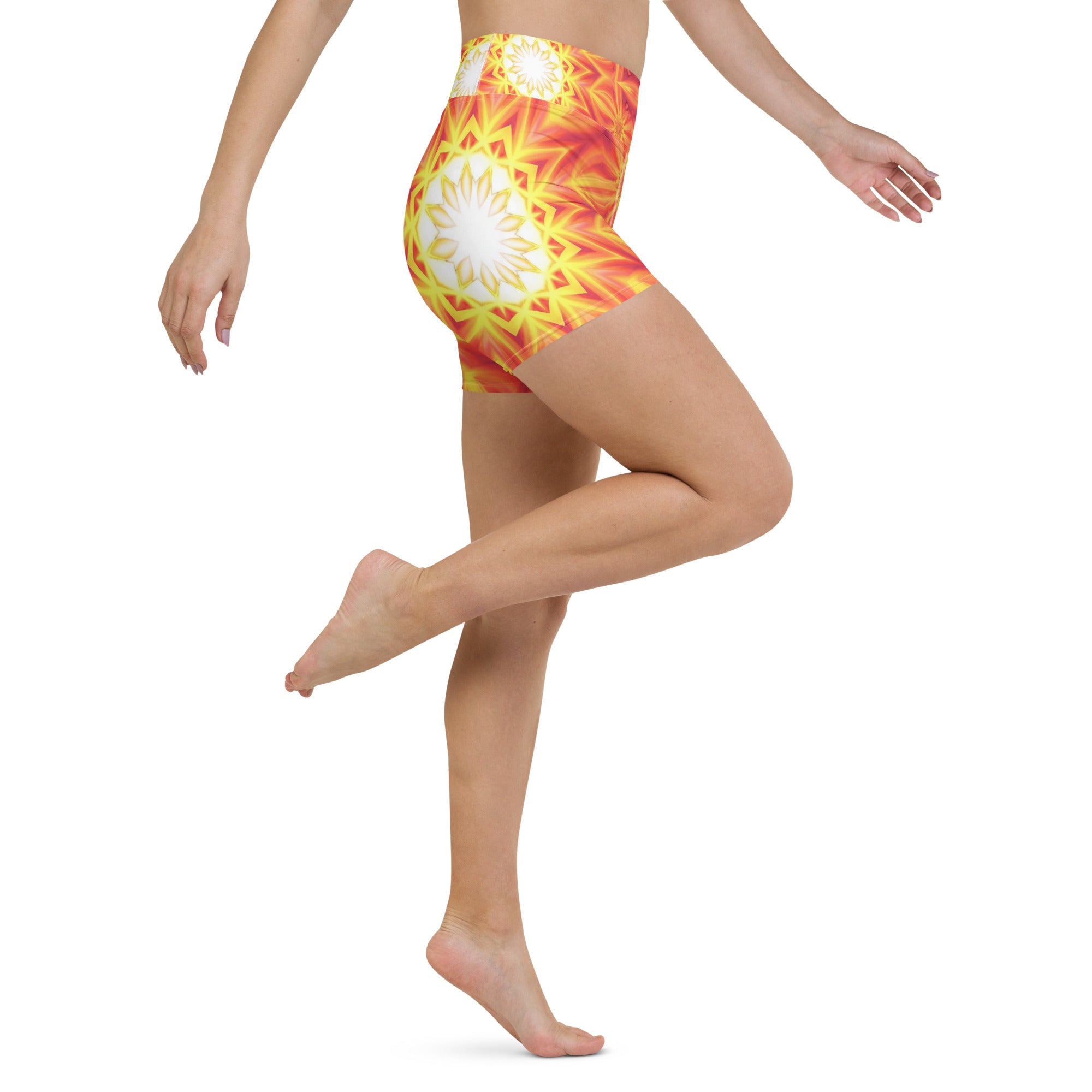 Psychedelic Solar Flare Yoga Shorts | GearBunch