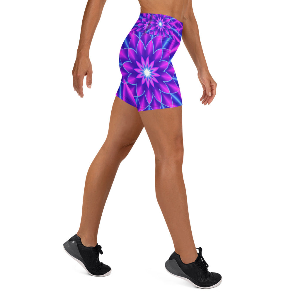 Psychedelic Cosmic Violet Yoga Shorts | GearBunch