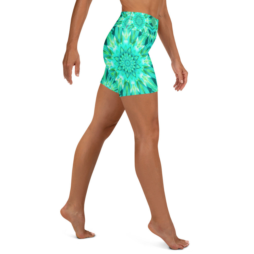 Psychedelic Mint Warp Yoga Shorts | GearBunch