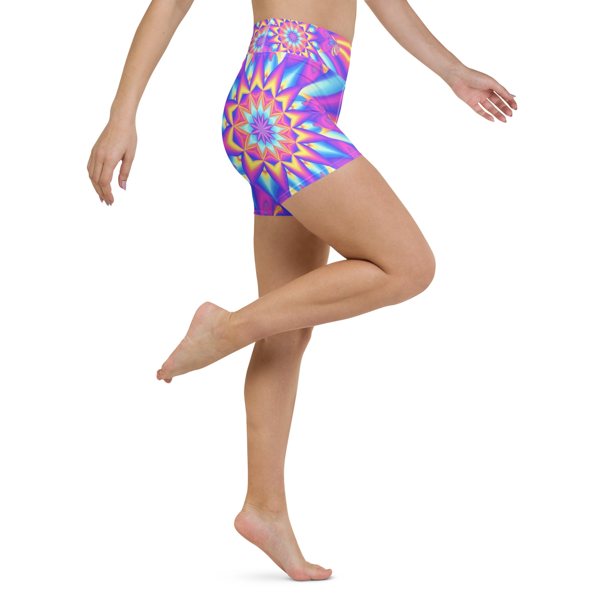 Psychedelic Candy Rave Yoga Shorts | GearBunch