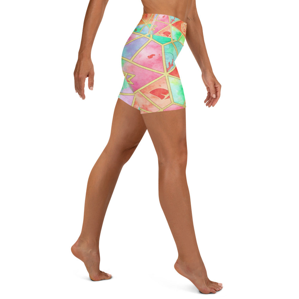 Arabic Watercolour Coral Reef Yoga Shorts | GearBunch