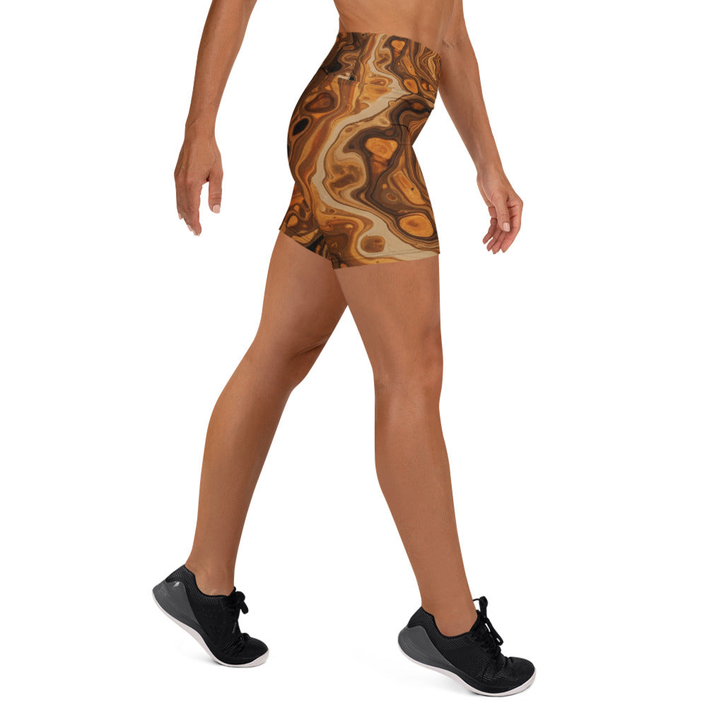 Liquid Marble Earth Agate Yoga Shorts | GearBunch