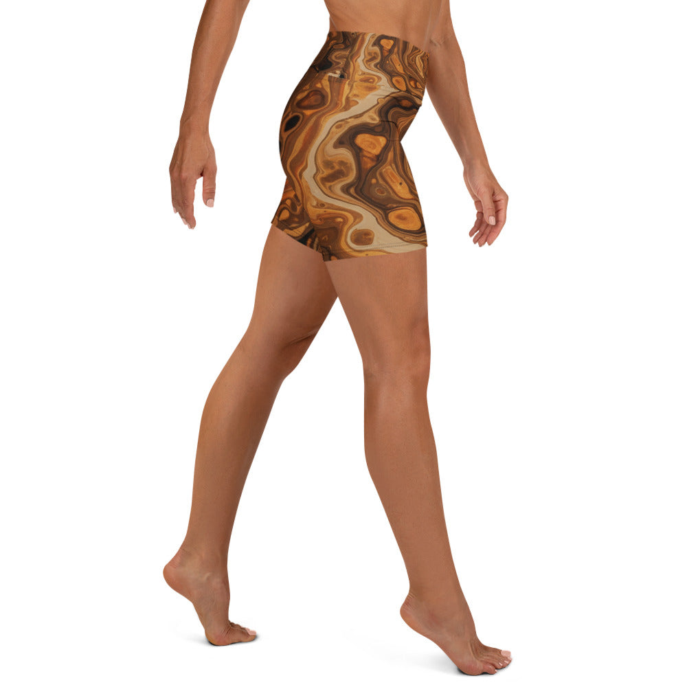 Liquid Marble Earth Agate Yoga Shorts | GearBunch
