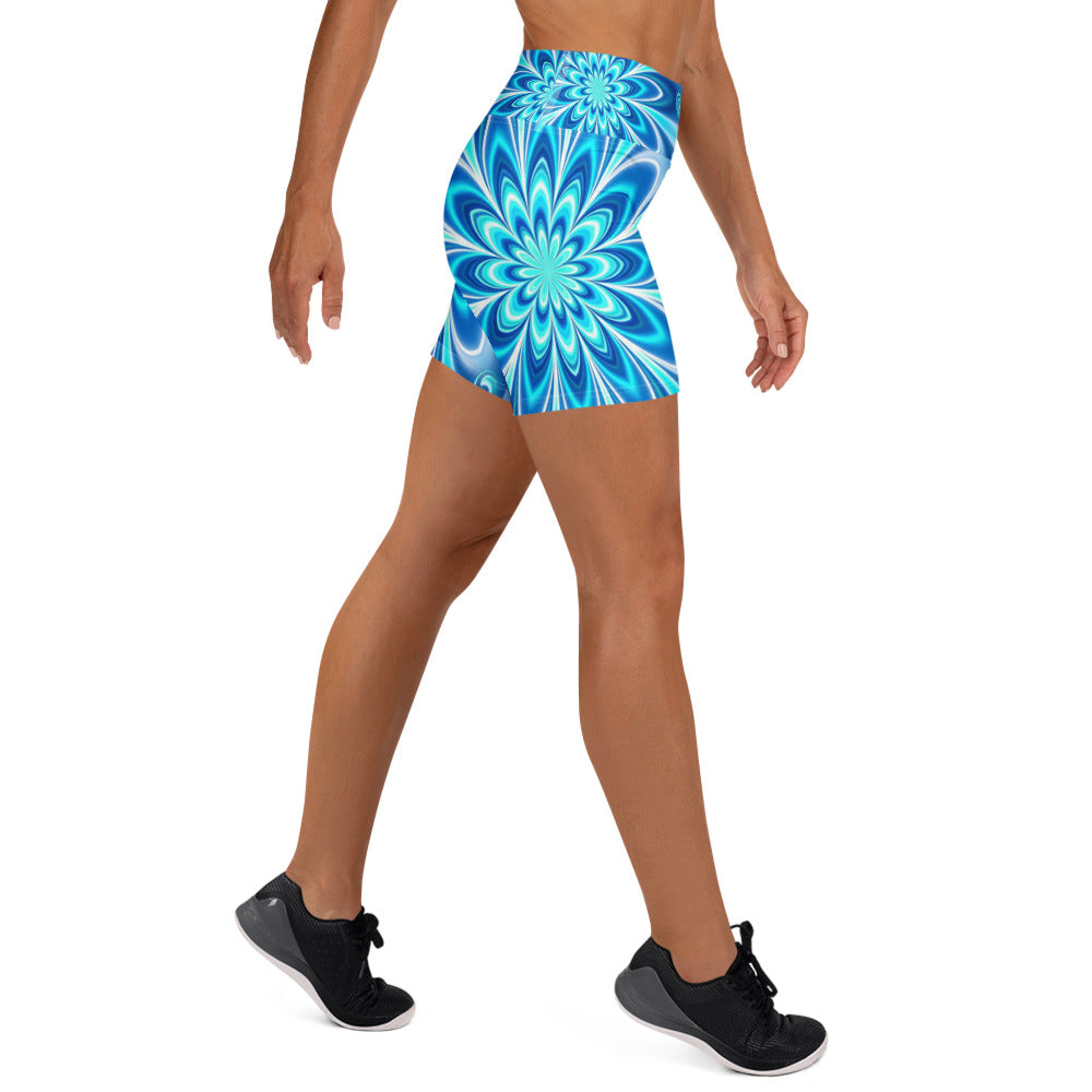 Psychedelic Electric Ocean Yoga Shorts | GearBunch