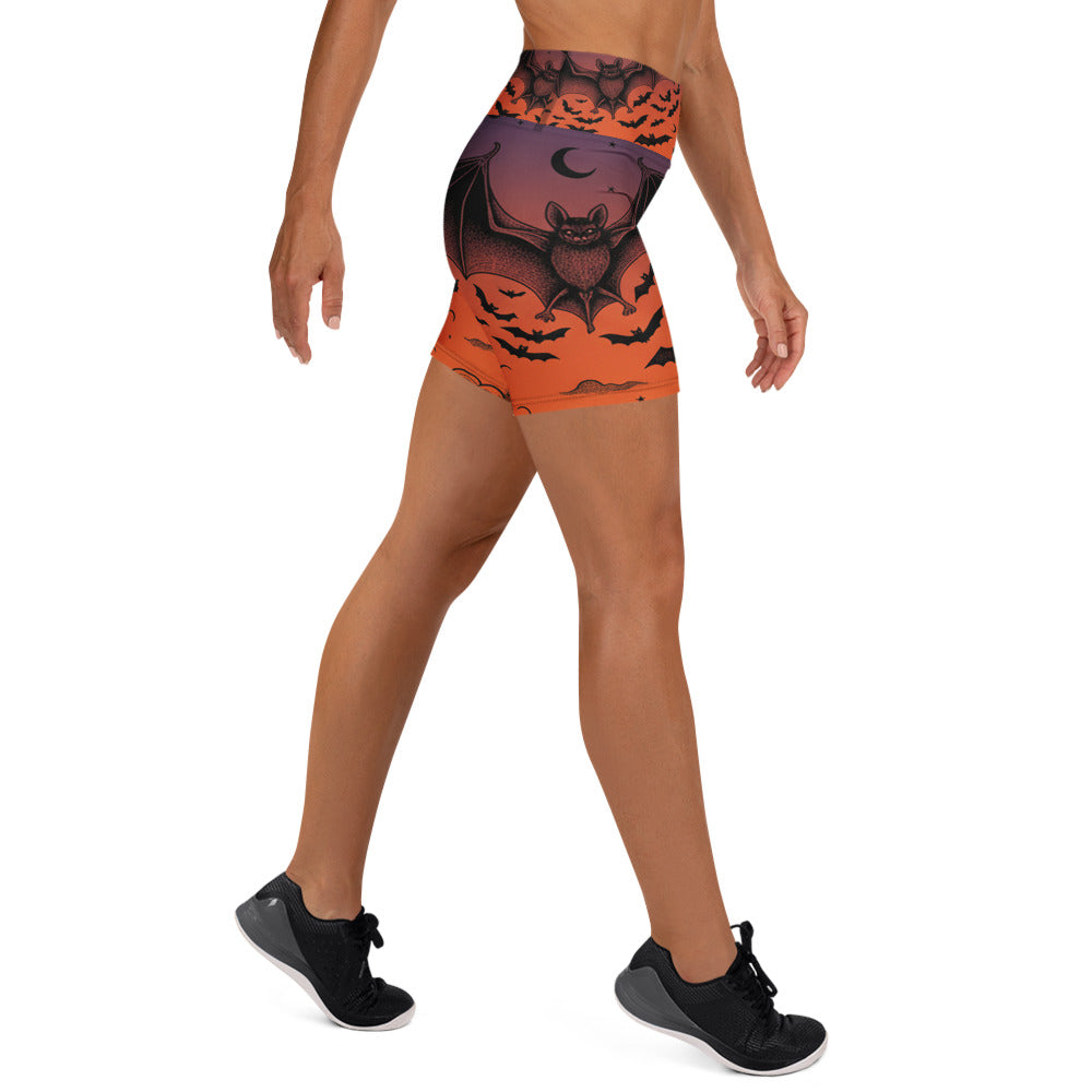 Bat Swarm Twilight Yoga Shorts | GearBunch
