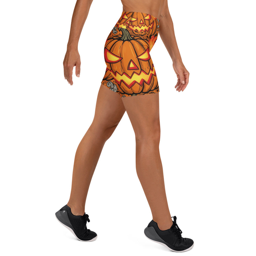 Carved Jack-o'-Lantern Glow Yoga Shorts | GearBunch