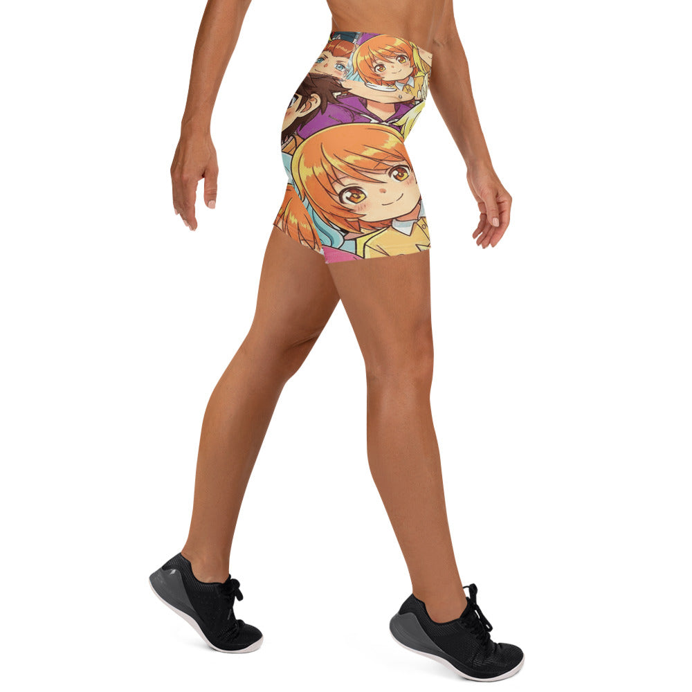 Anime Collage Cat Cafe Yoga Shorts | GearBunch
