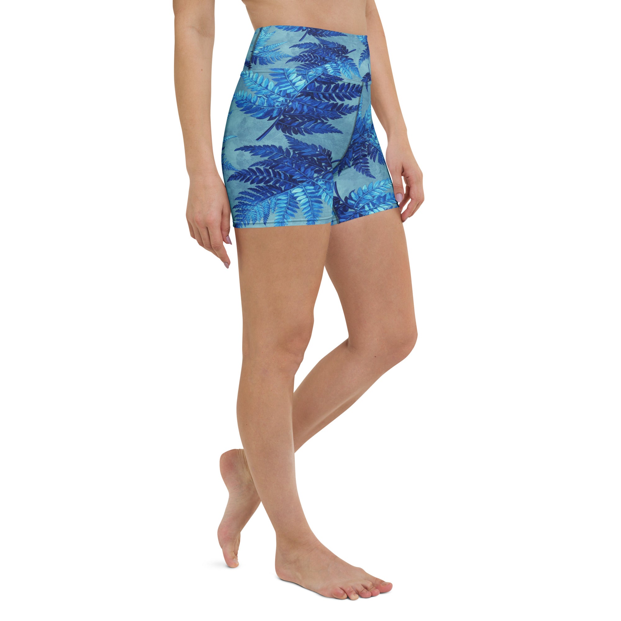 Electrik Blue Ferns Yoga Shorts | GearBunch