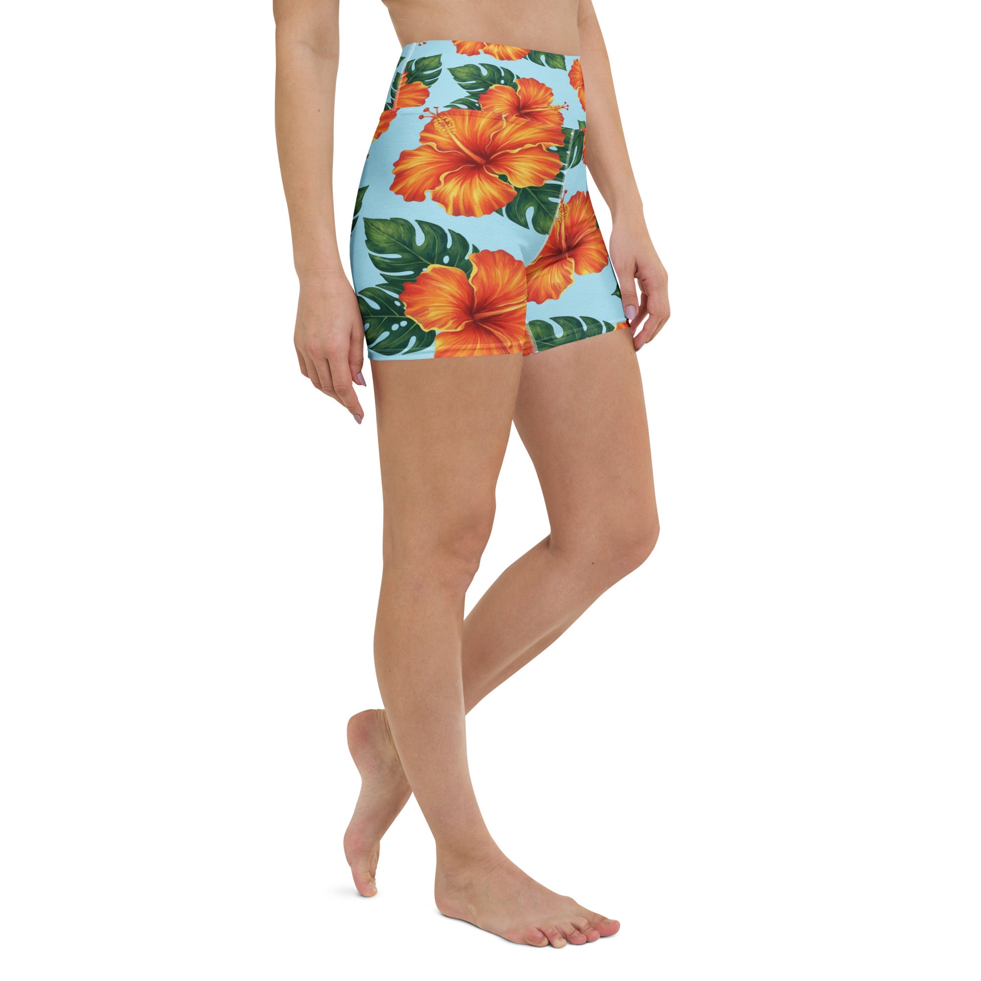 Tropical Hibiscus Bloom Yoga Shorts | GearBunch