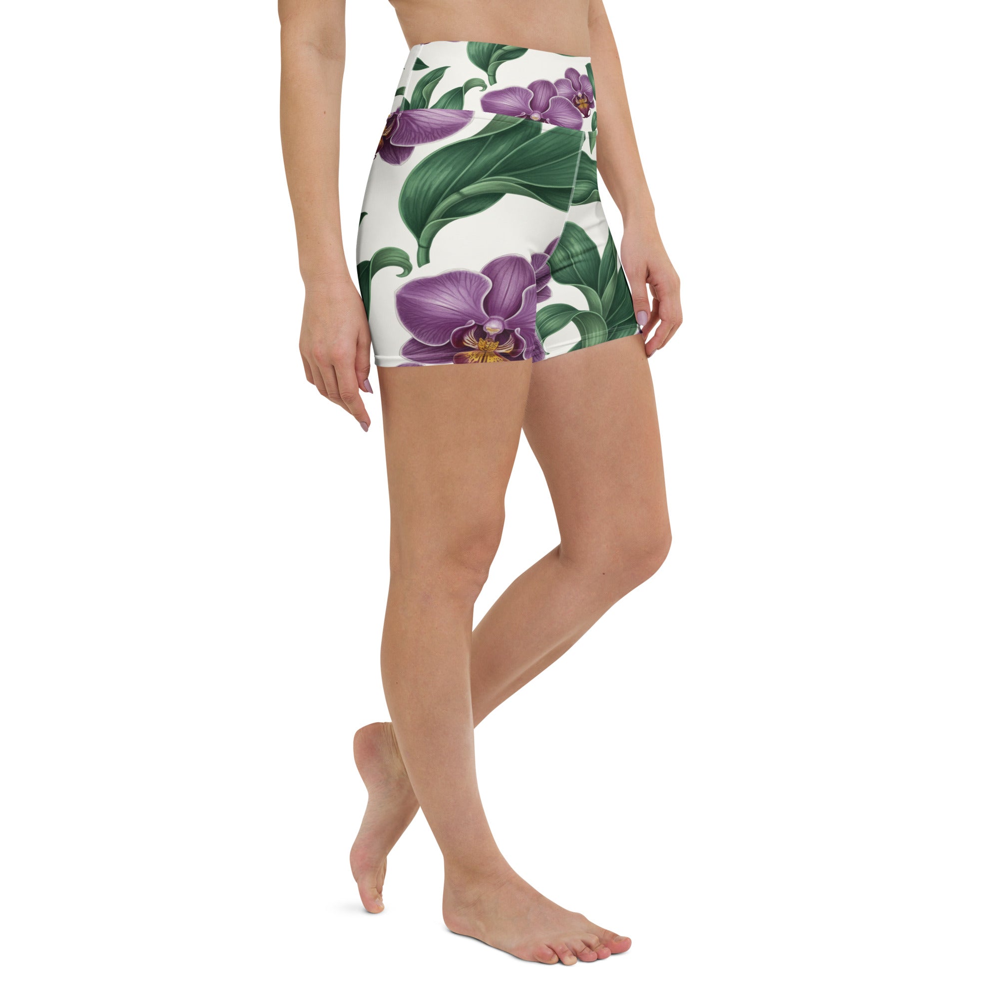 Vintage Botanical Orchids Yoga Shorts | GearBunch