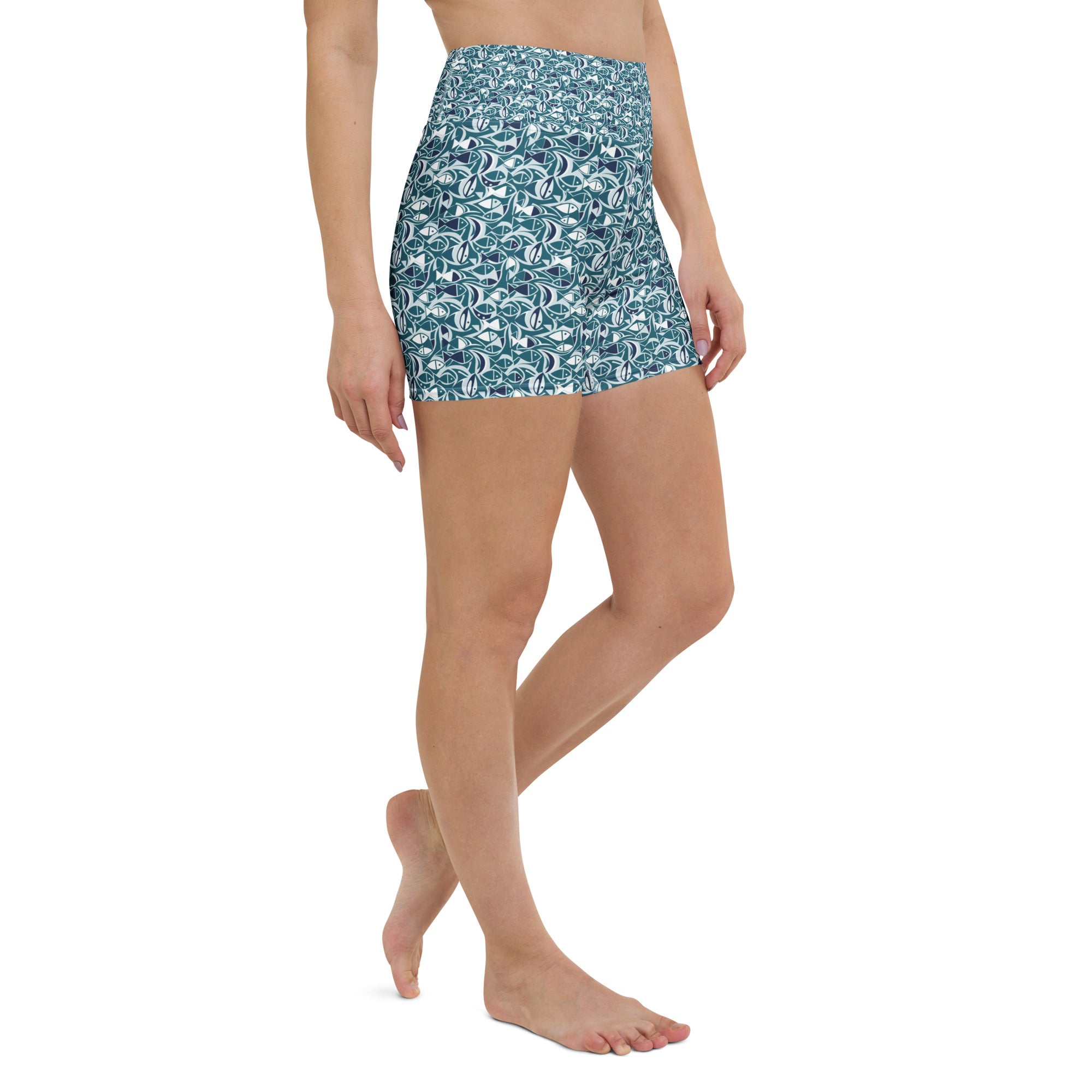 Ichthys Fish and Waves Yoga Shorts | GearBunch