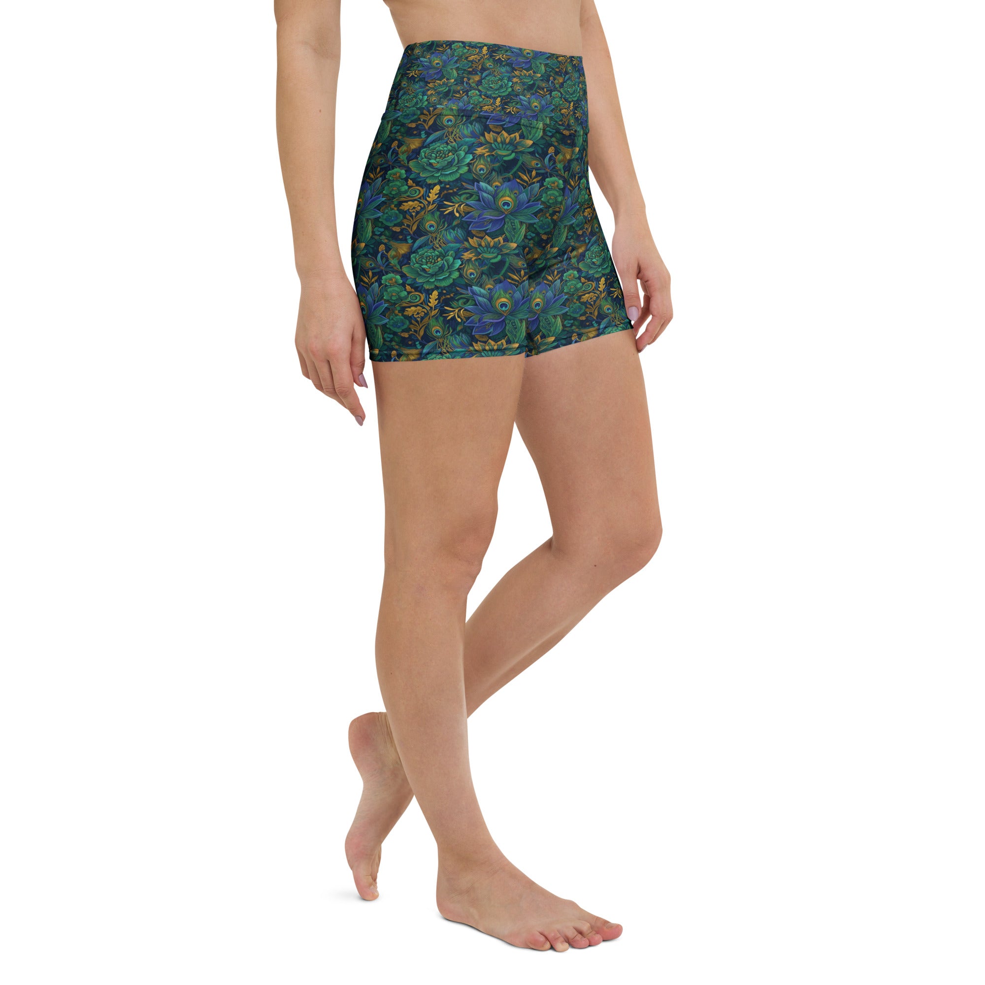 Peacock Feathers Splendour Yoga Shorts | GearBunch