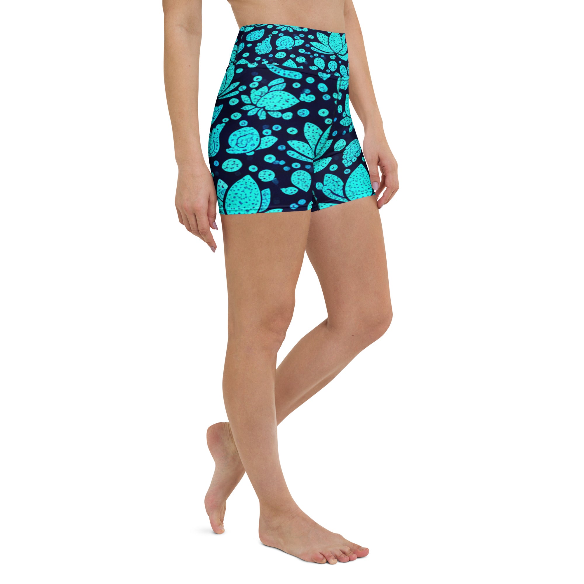 Teal Paillette Lotus Yoga Shorts | GearBunch