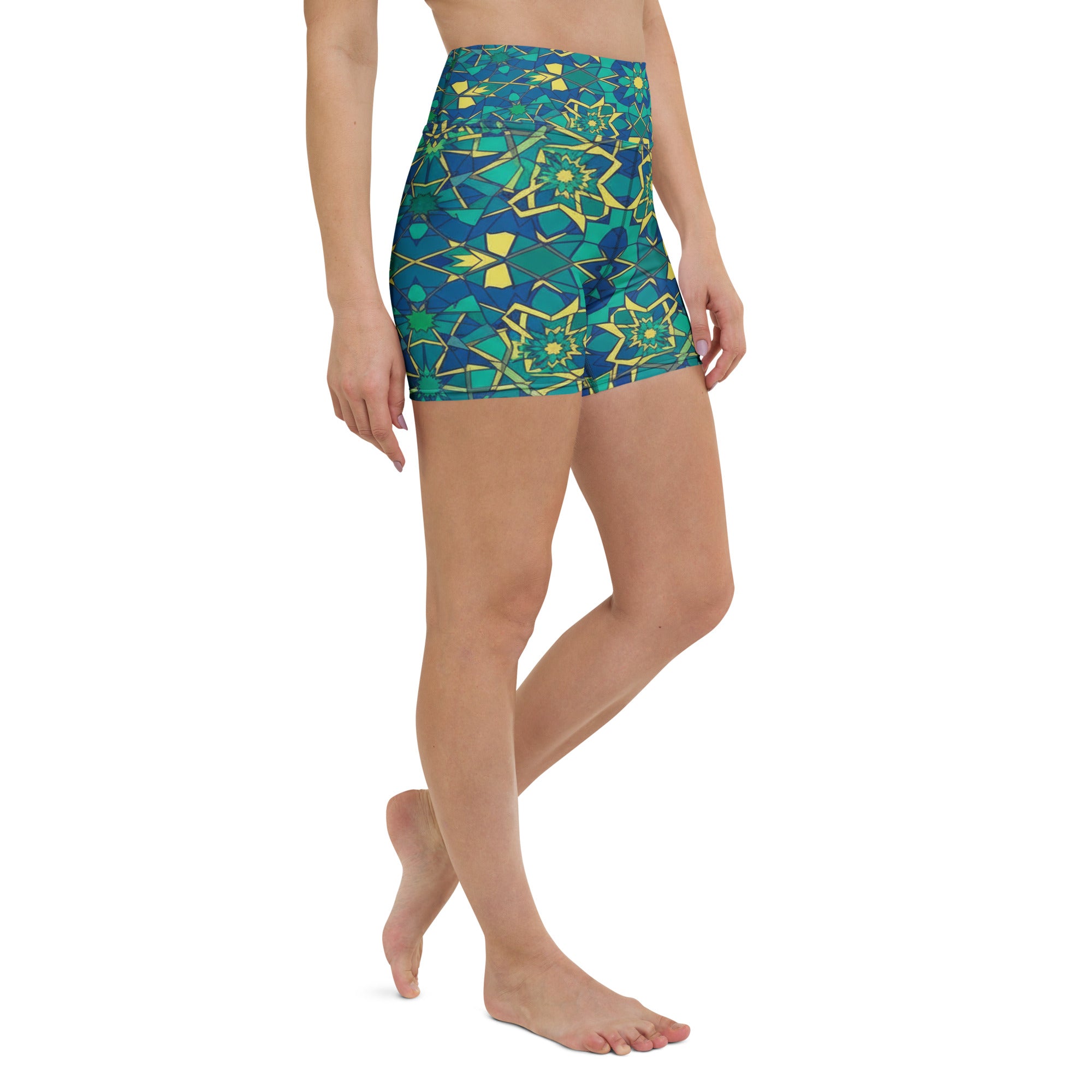 Zellige Peacock Yoga Shorts | GearBunch