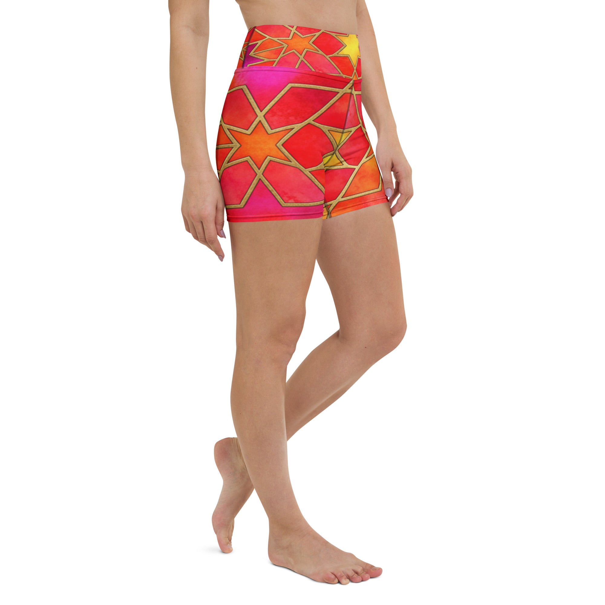 Arabic Watercolour Fire Opal Yoga Shorts | GearBunch
