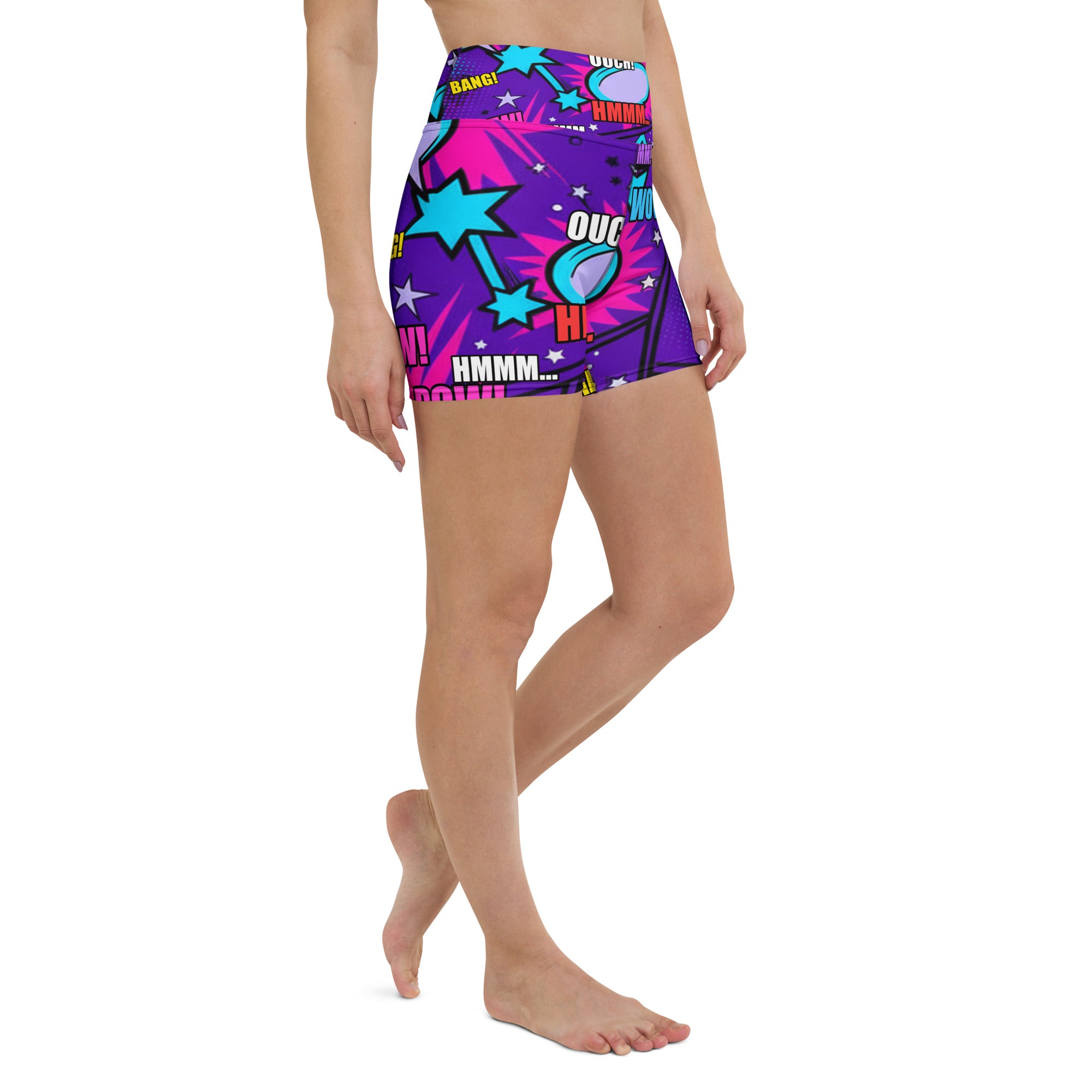 Comic Pop Galaxy Purple Yoga Shorts | GearBunch
