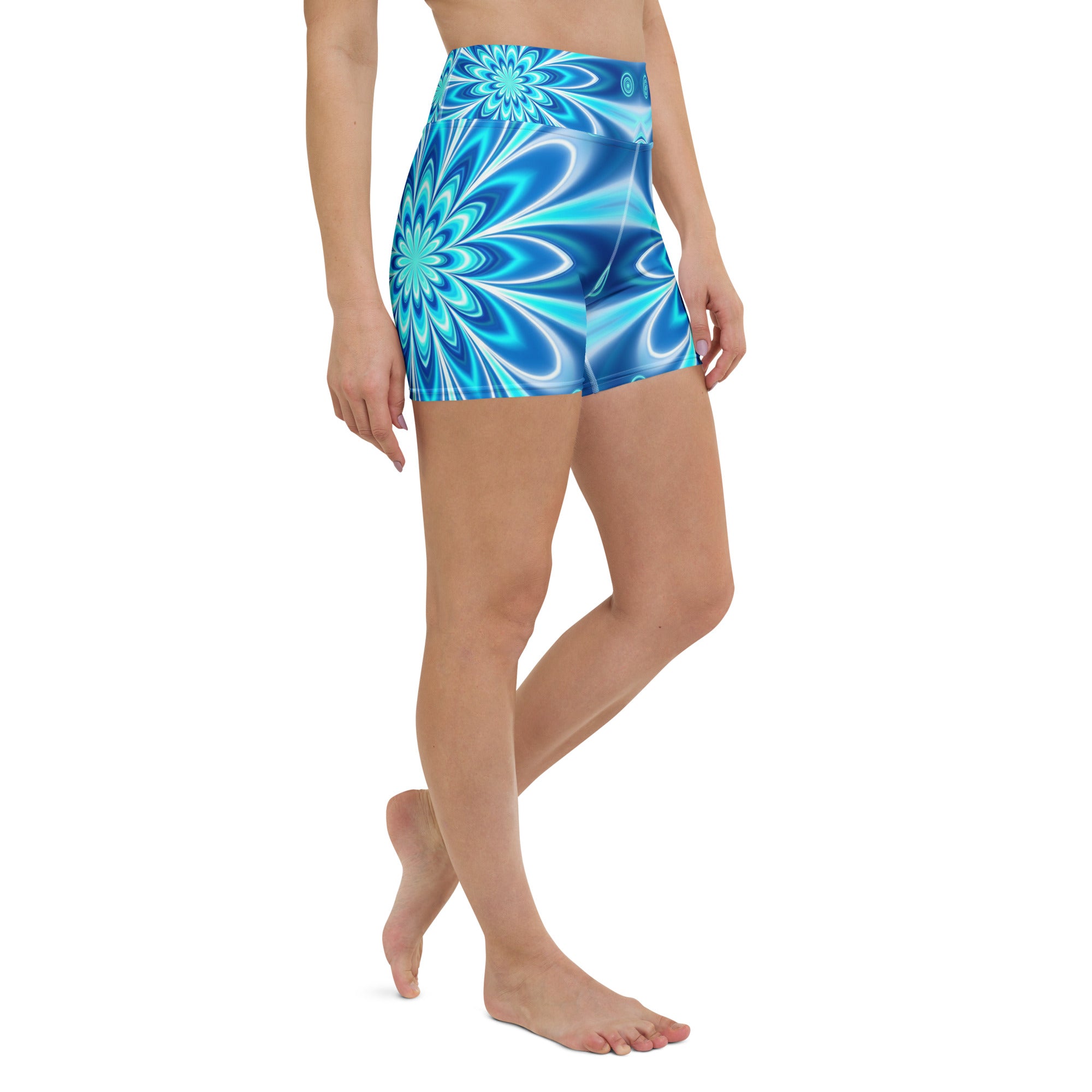 Psychedelic Electric Ocean Yoga Shorts | GearBunch