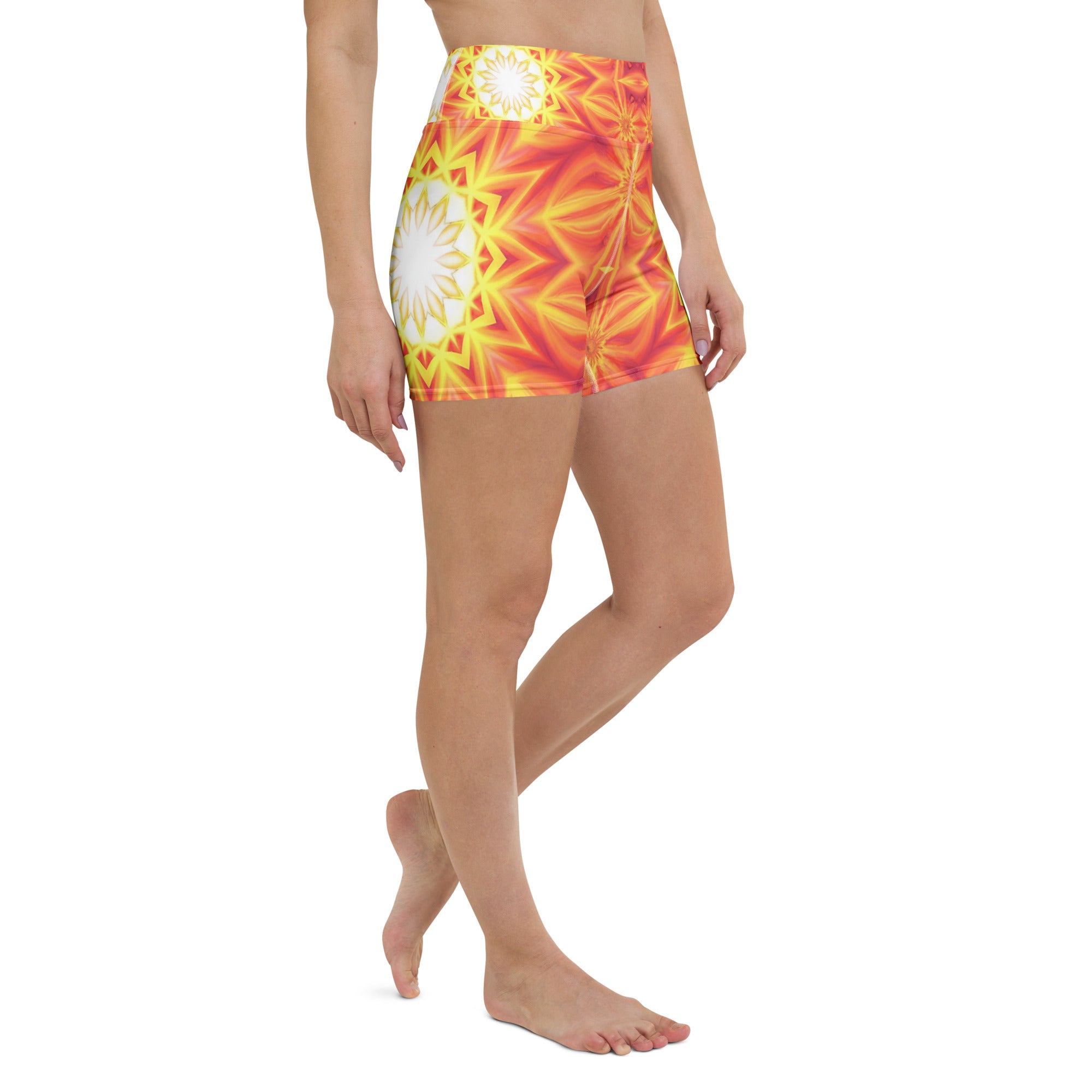 Psychedelic Solar Flare Yoga Shorts | GearBunch