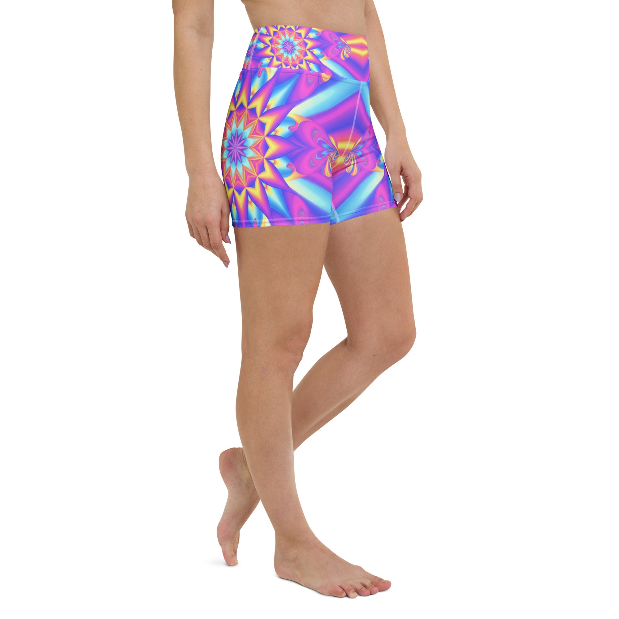 Psychedelic Candy Rave Yoga Shorts | GearBunch