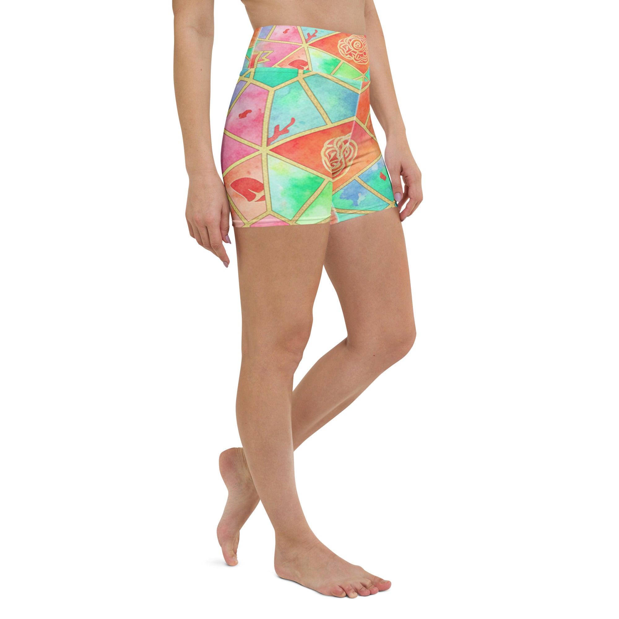 Arabic Watercolour Coral Reef Yoga Shorts | GearBunch