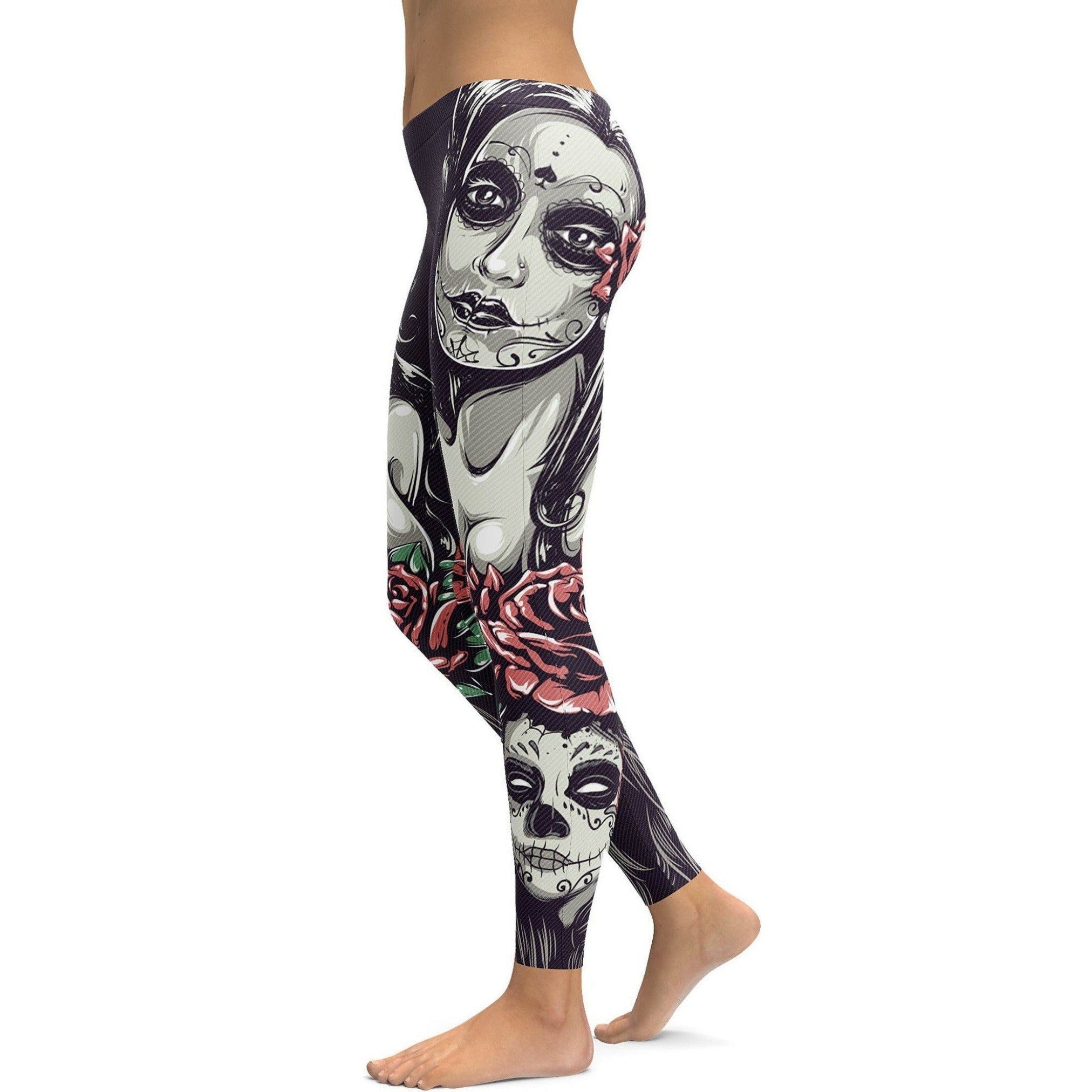 Sugar Skulls and Roses Leggings - GearBunch