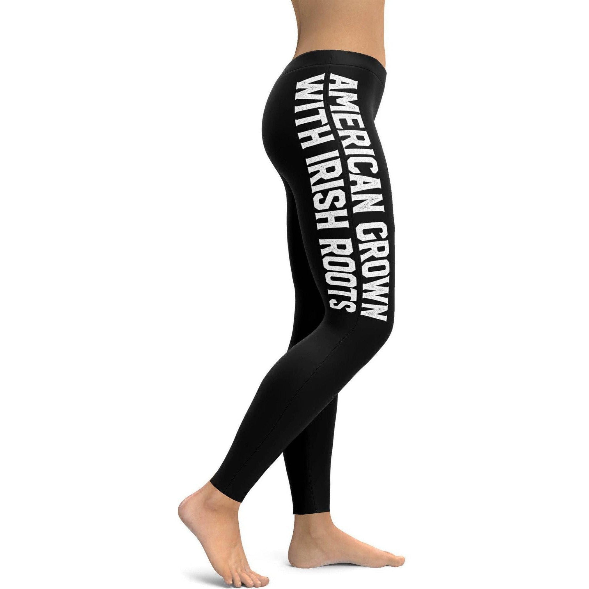 Womens Workout Yoga American Grown-Irish Roots Leggings Black/Orange/Blue