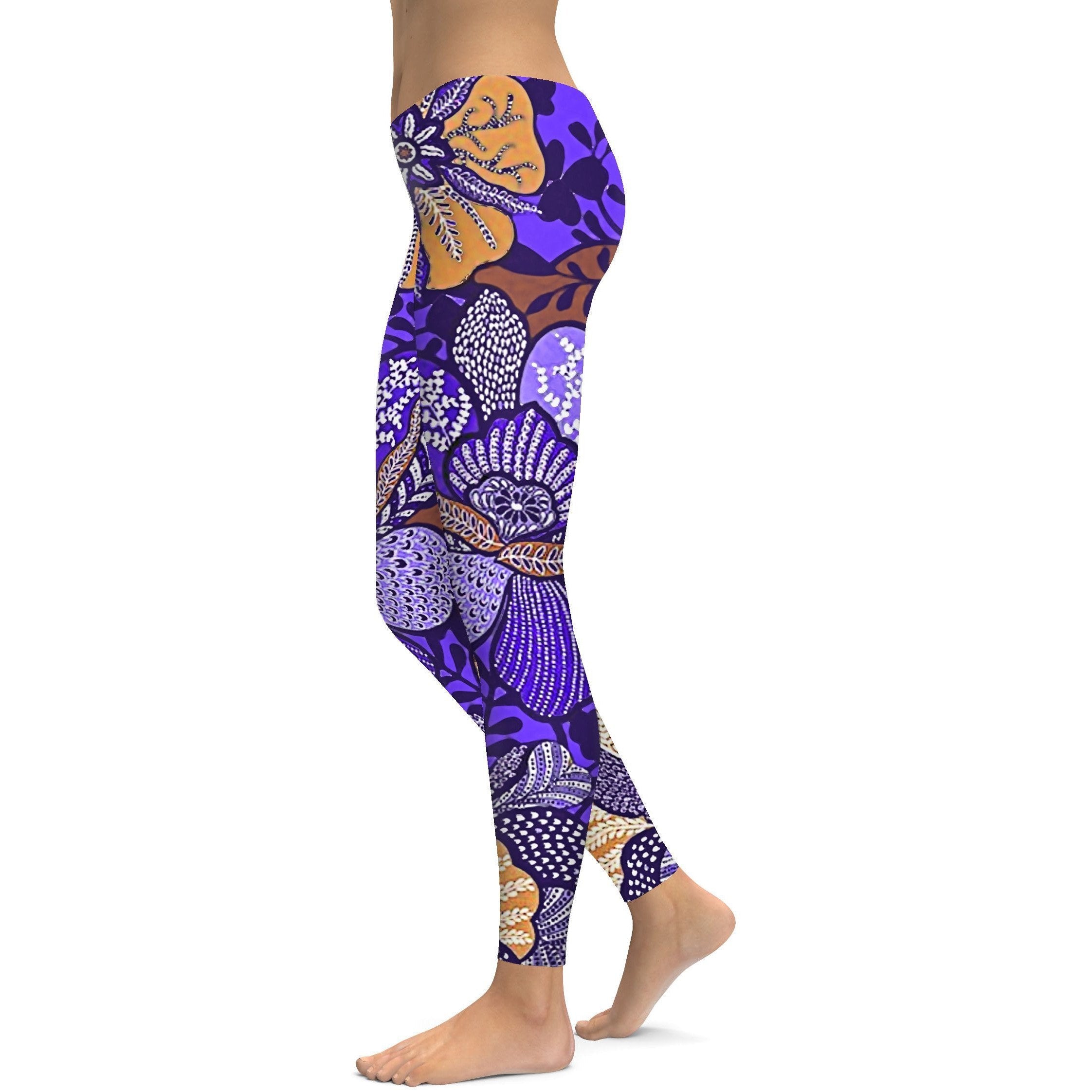Purple Batik Floral Leggings Gearbunch