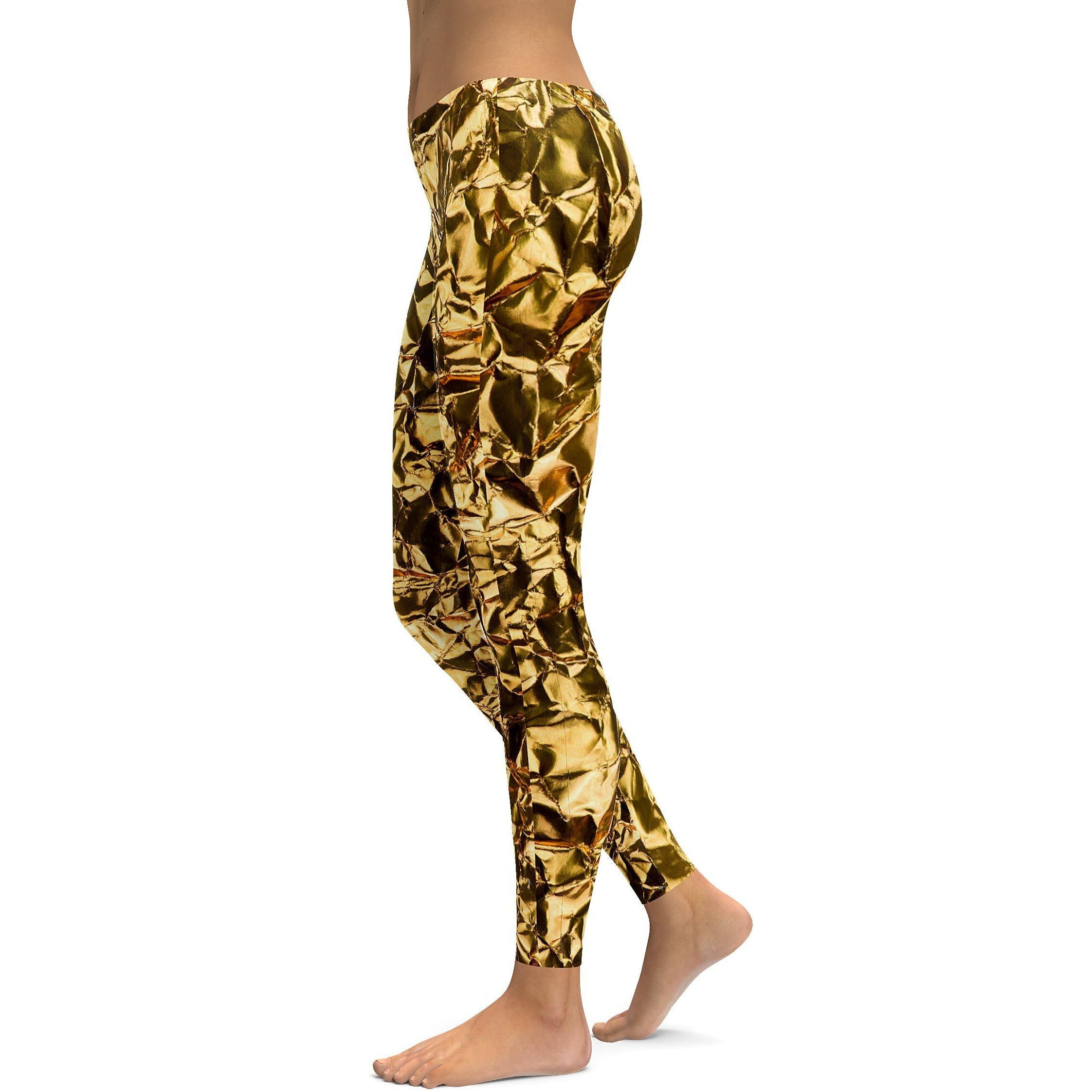 Women's gold pattern leggings front view
