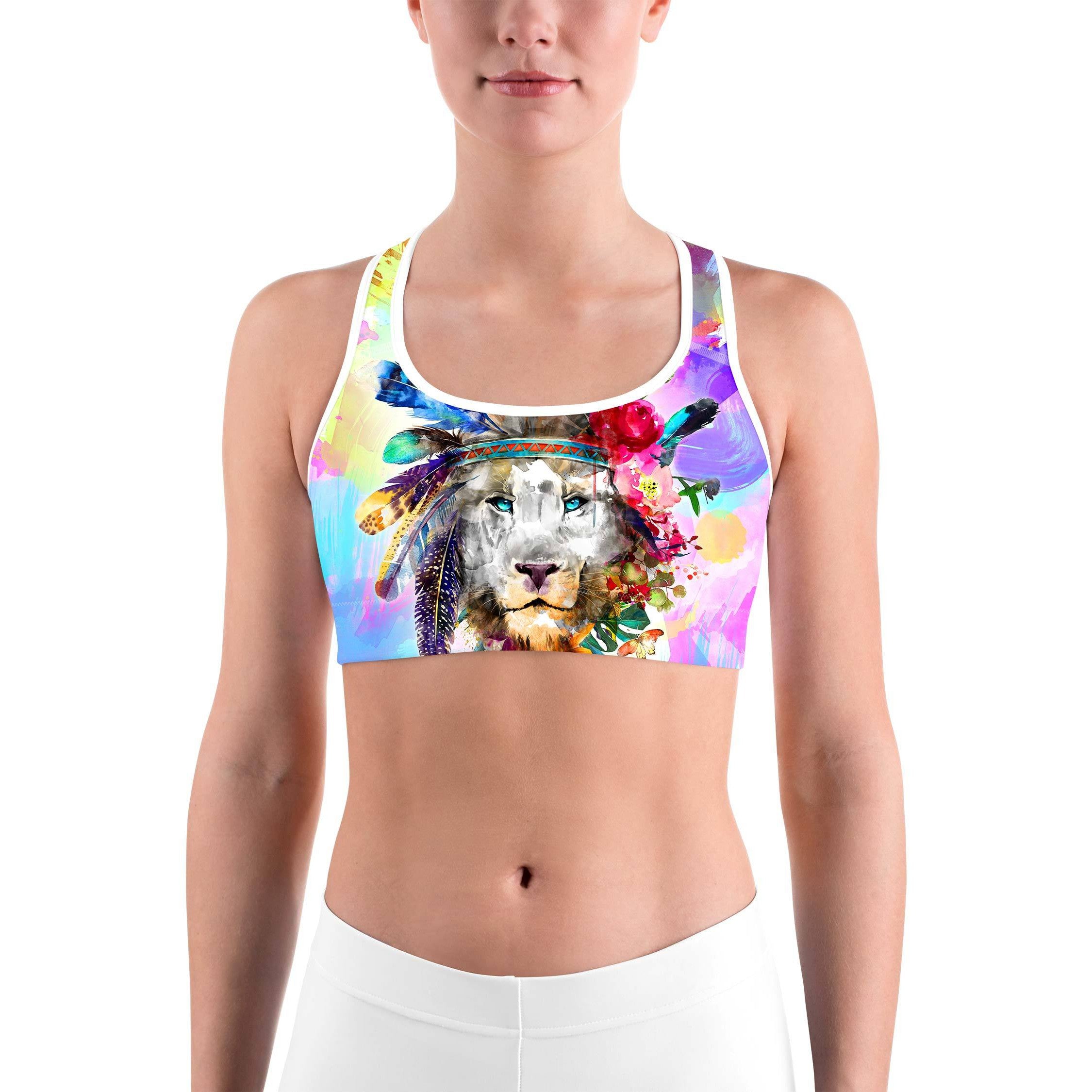 Watercolor Colorful Lion Sports bra