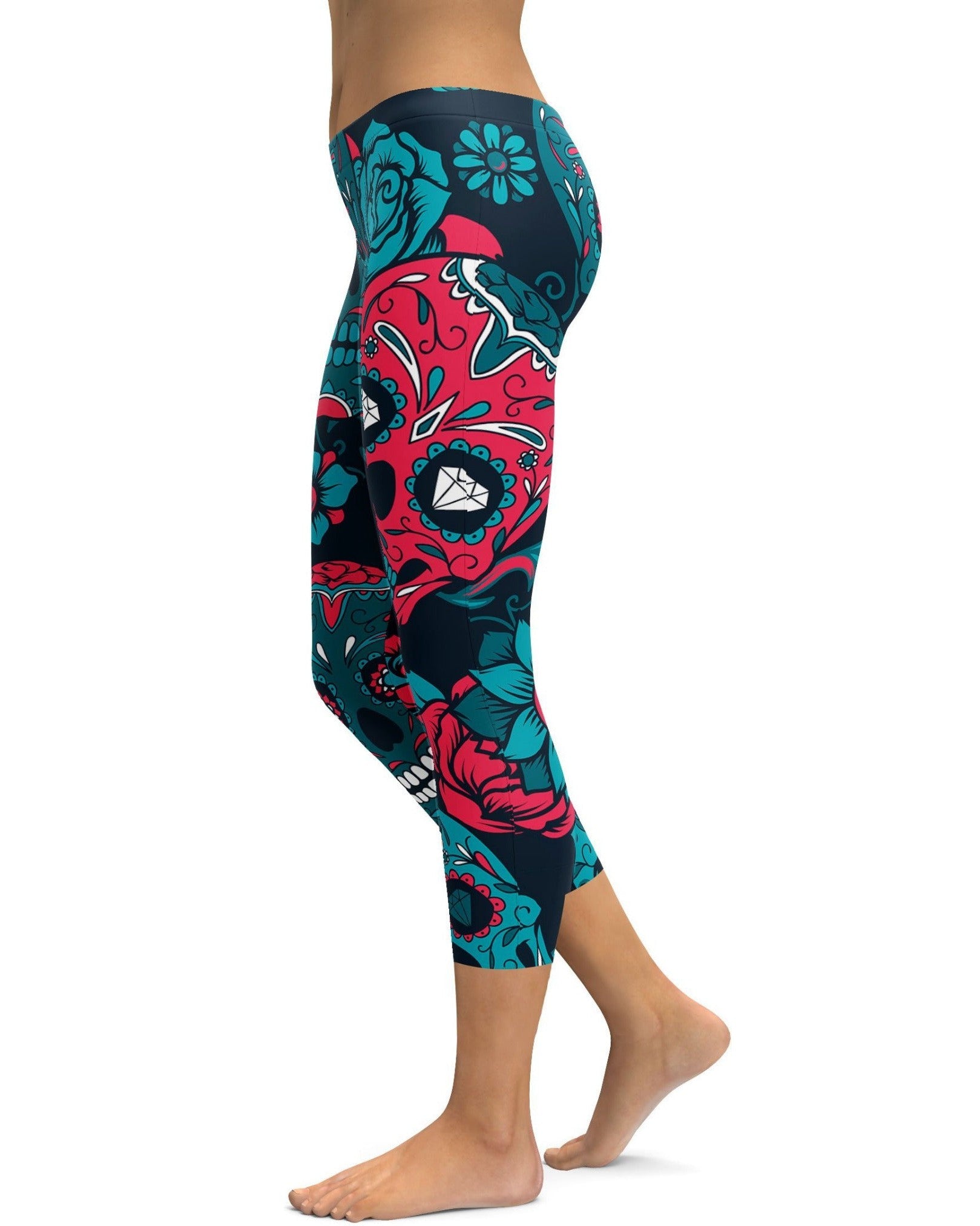 Blue Sugar Skull Capris - GearBunch