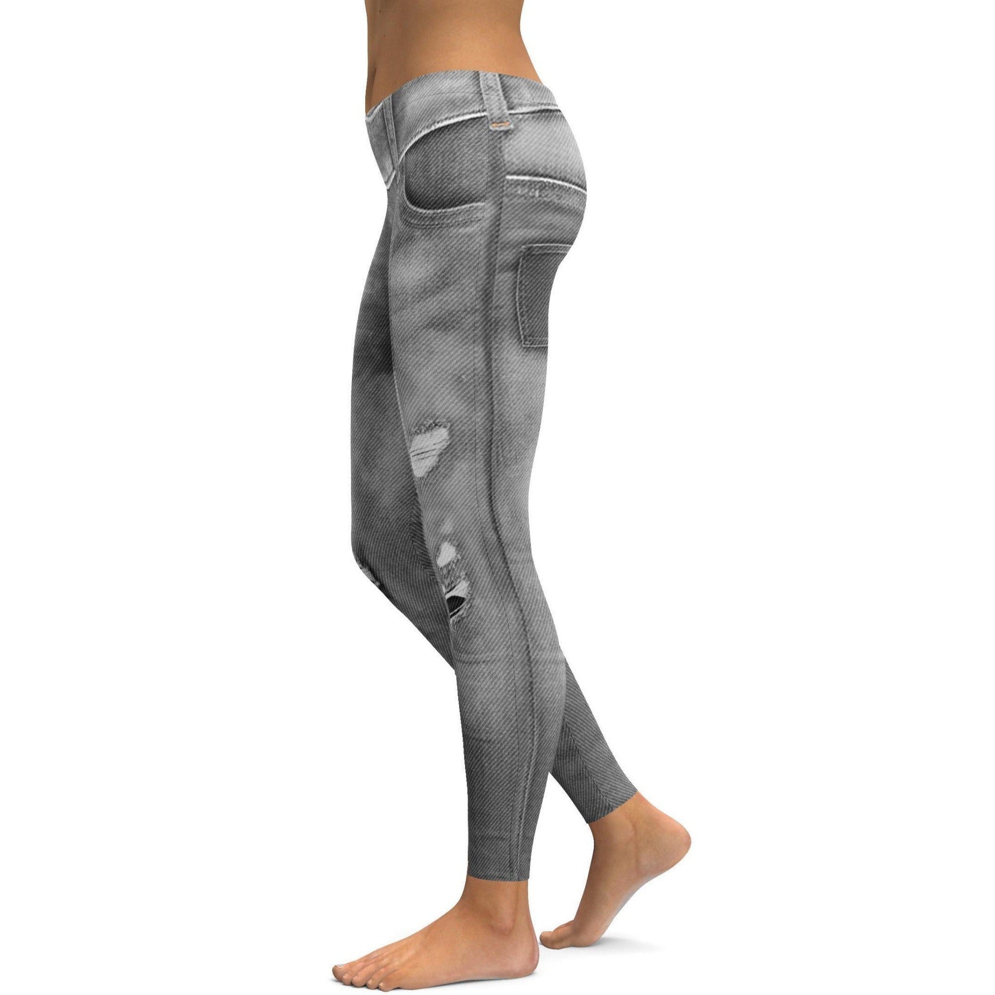 Womens Workout Yoga Realistic Grey Jeans Leggings | Gearbunch.com