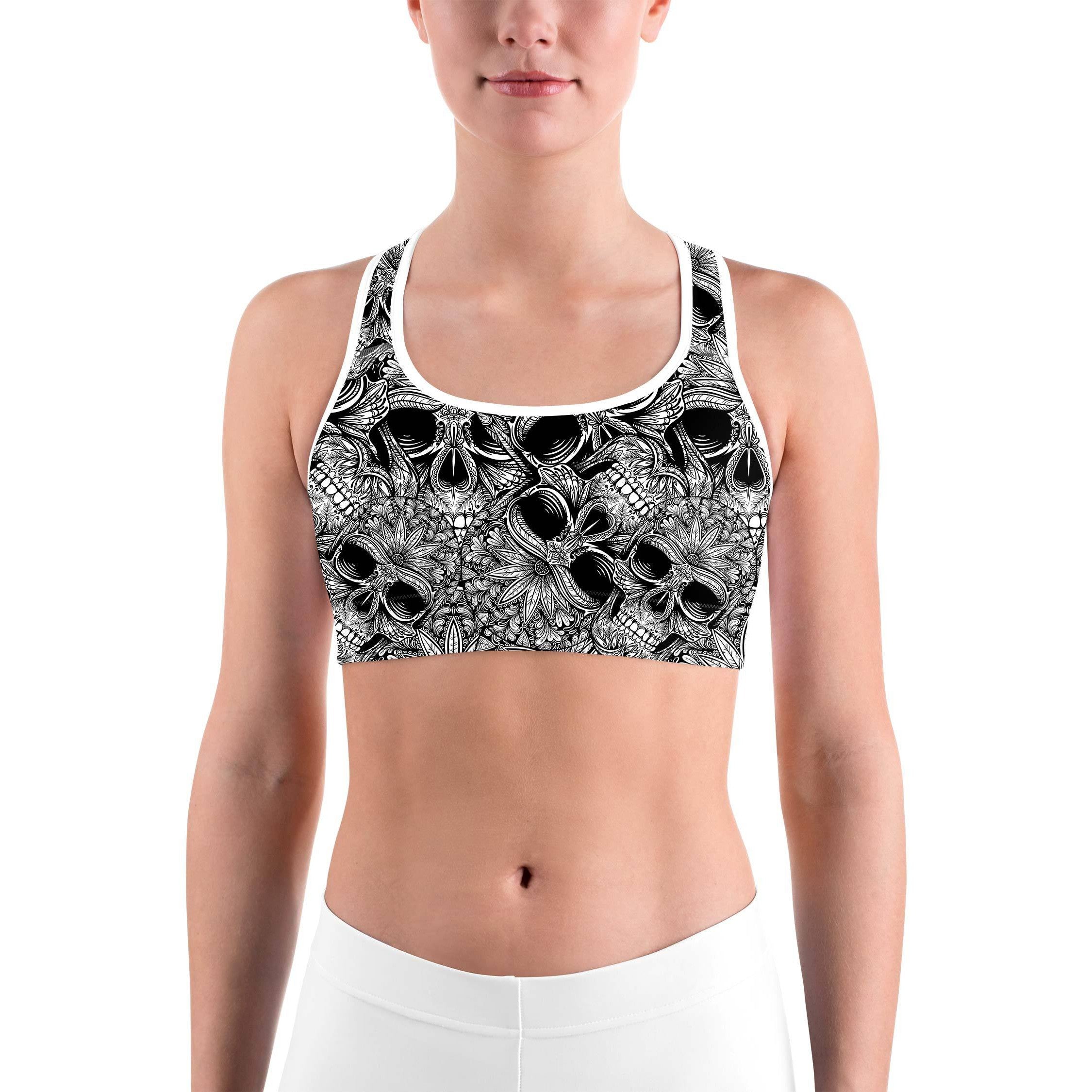Ornamental Patterned White Skull Sports bra