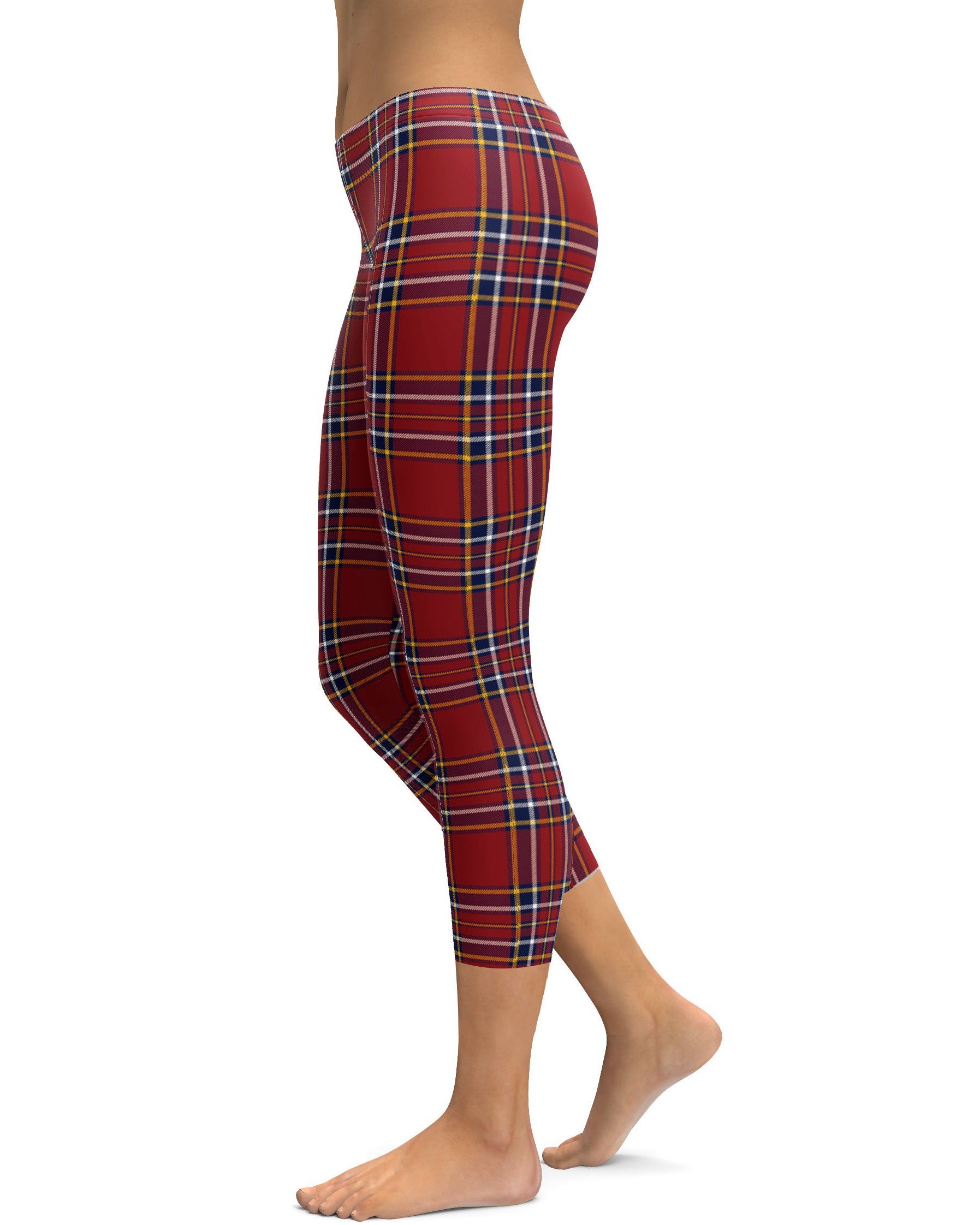Deep Red Tartan Capris - GearBunch Leggings / Yoga Pants