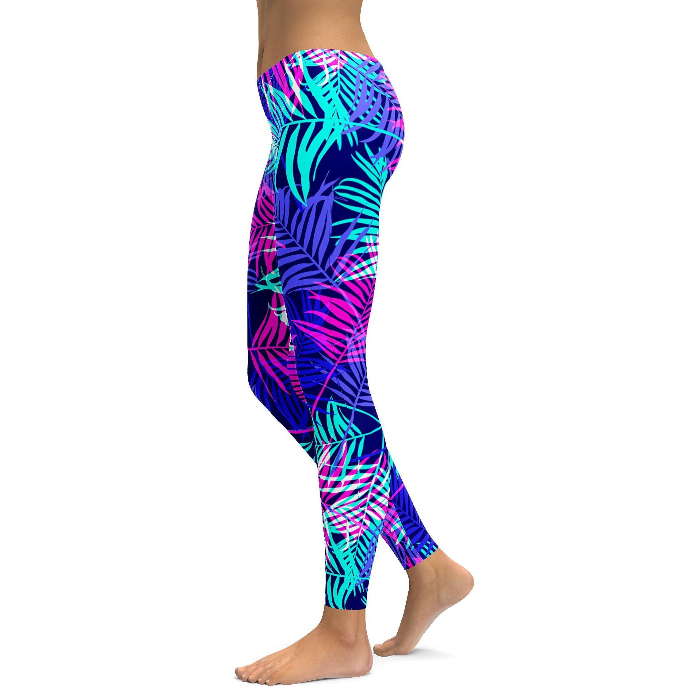 Women's multi colored leafs printed leggings front view