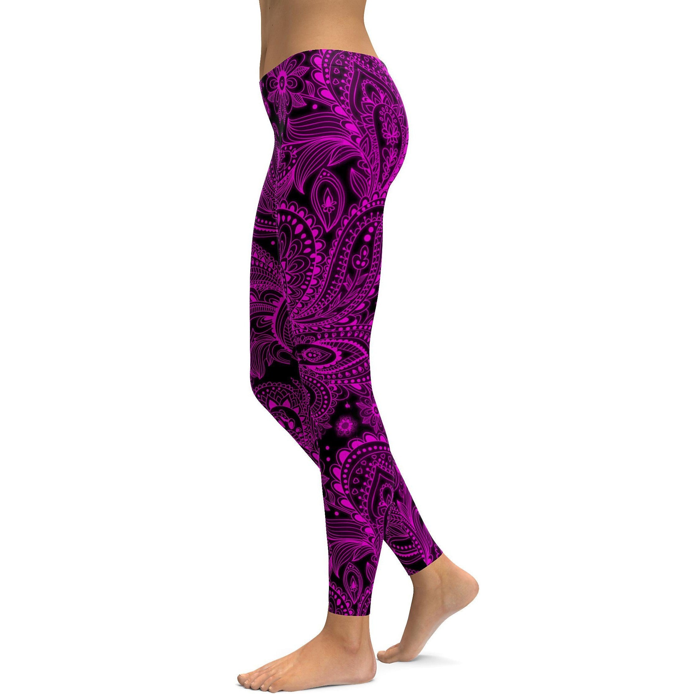 Pink Glowing Floral Leggings - GearBunch Leggings / Yoga Pants