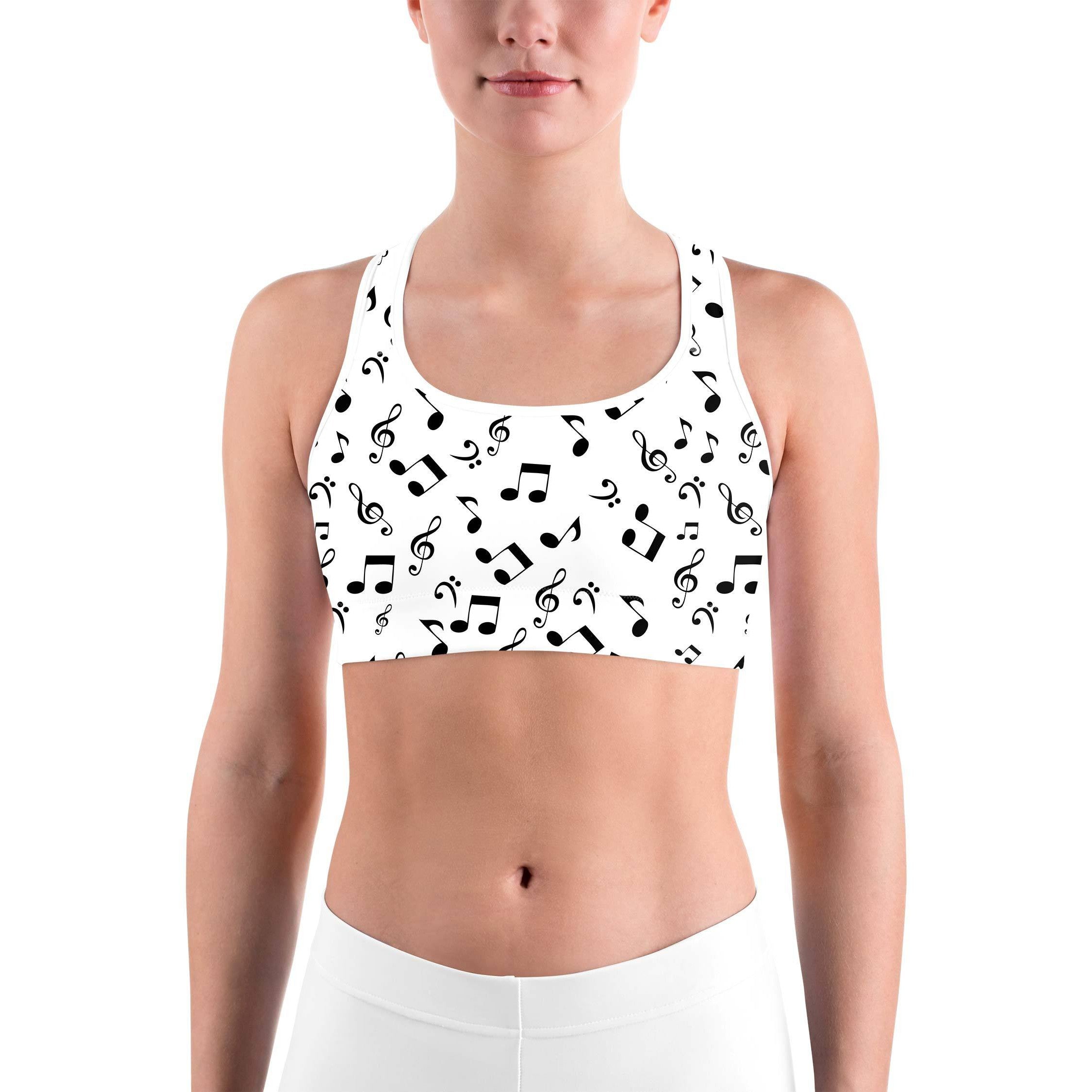 Music Notes White Sports bra