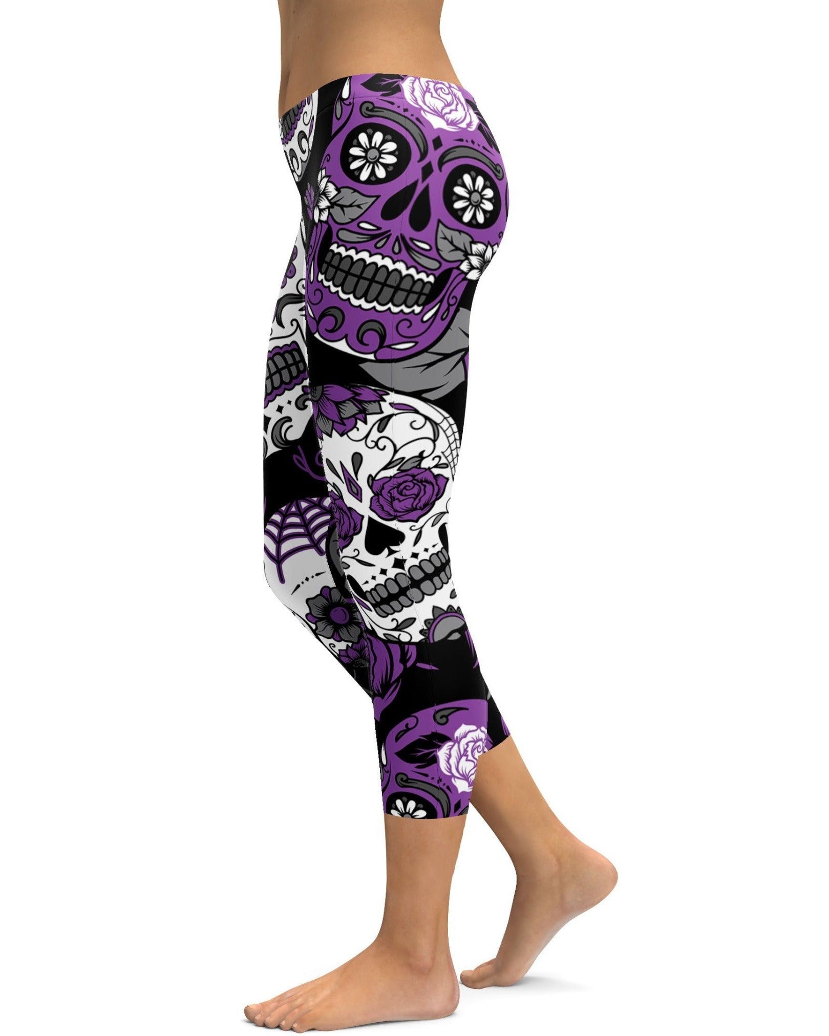 Purple Sugar Skull Capris  - Gearbunch