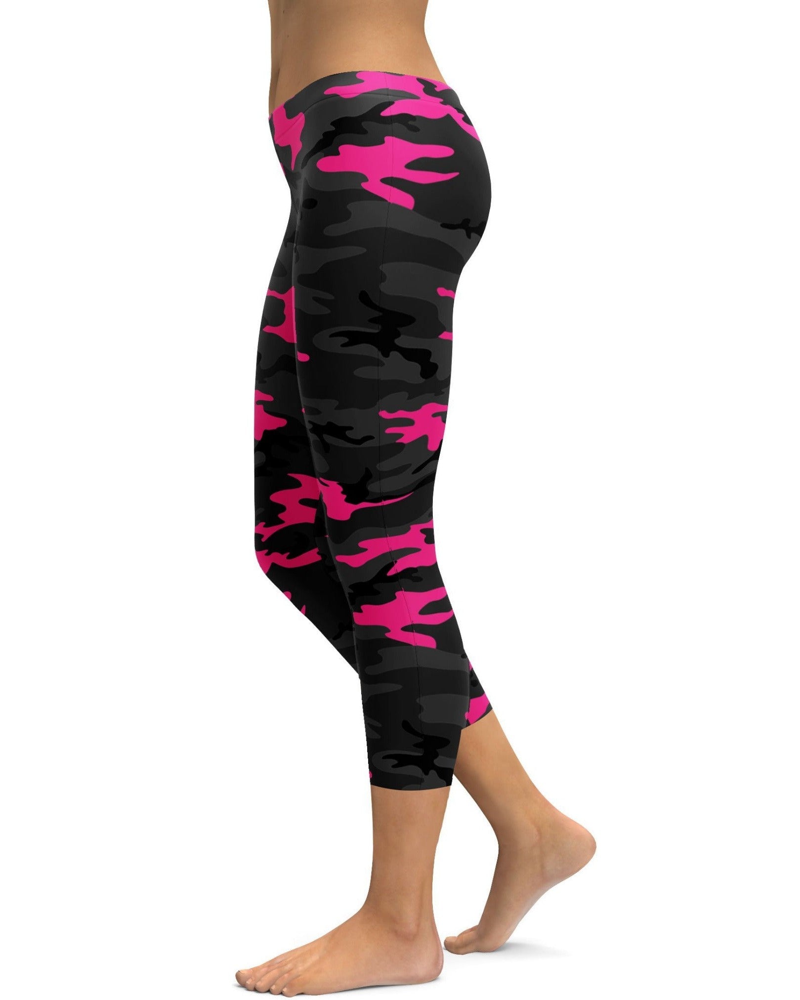 Womens Dark Pink Camo Capris Leggings
