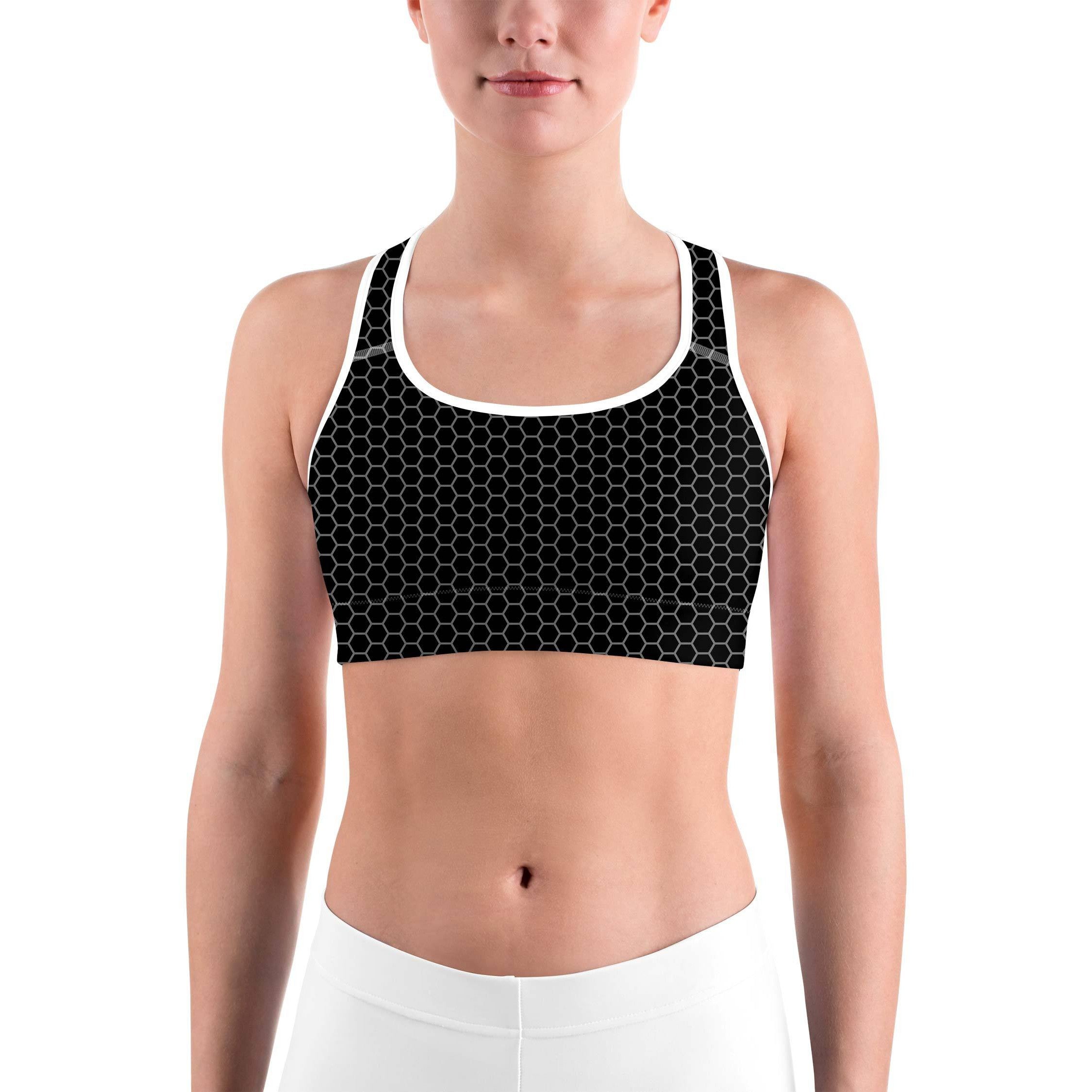 Black & White Honeycomb Sports bra - GearBunch Leggings / Yoga Pants