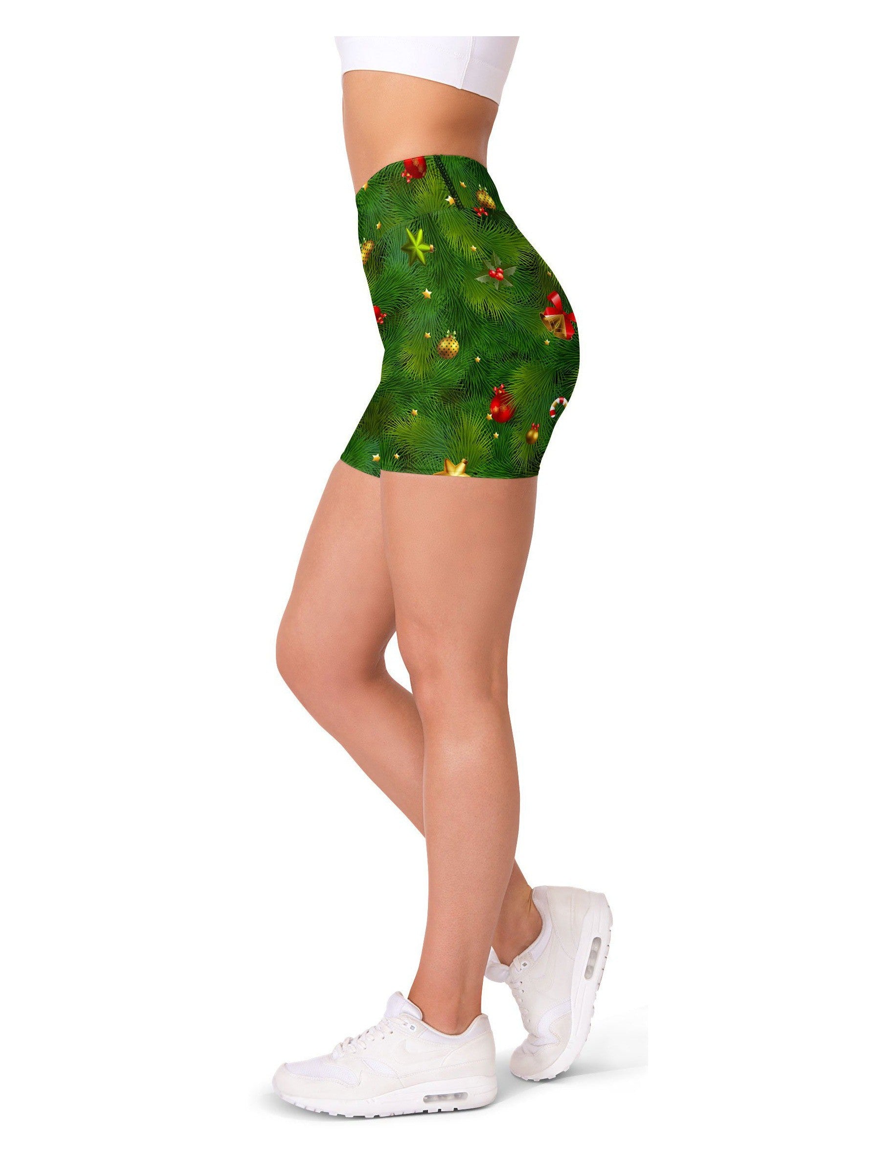 Realistic Christmas Tree Yoga Shorts Gearbunch
