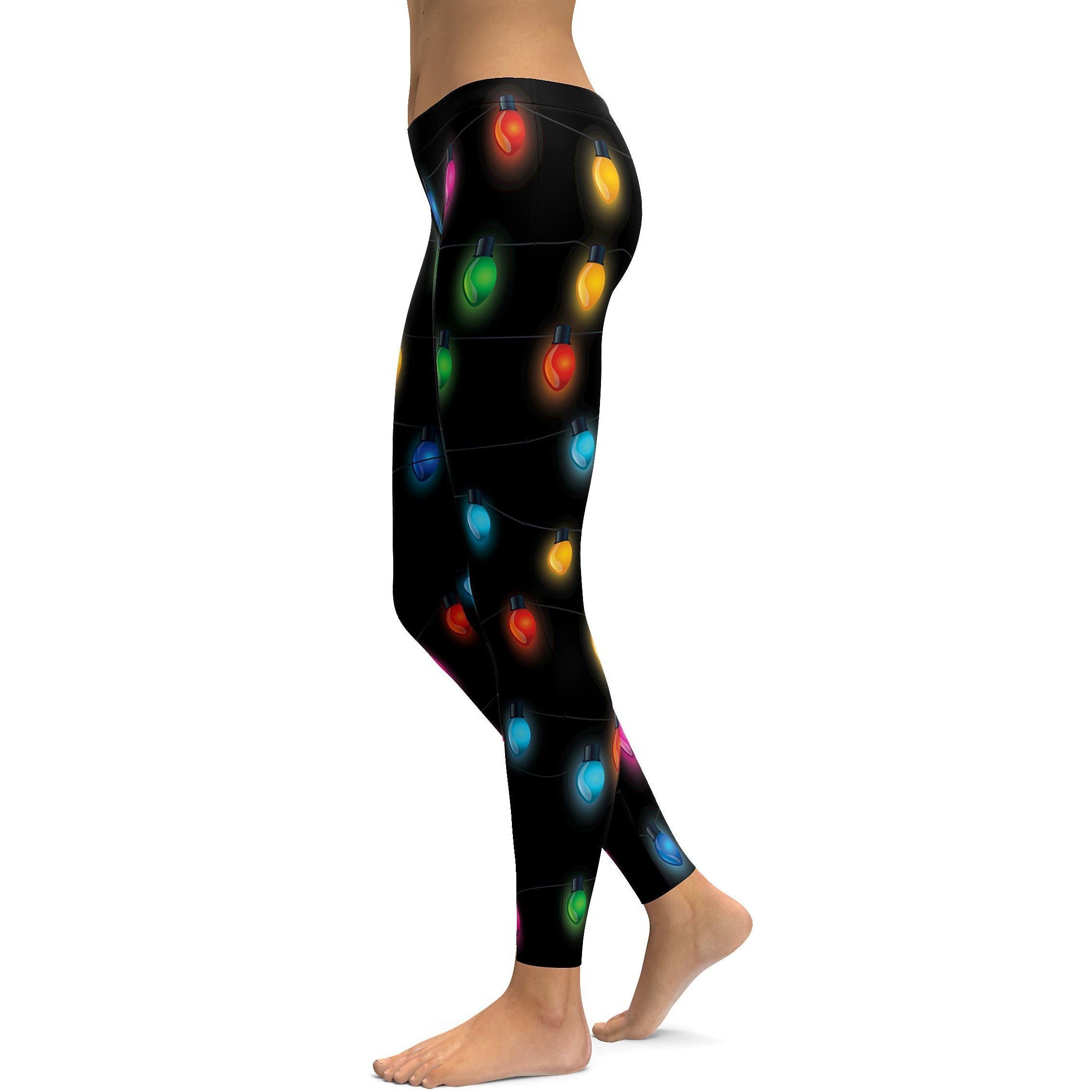 womens workout and yoga leggings with Christmas Lights Pattern