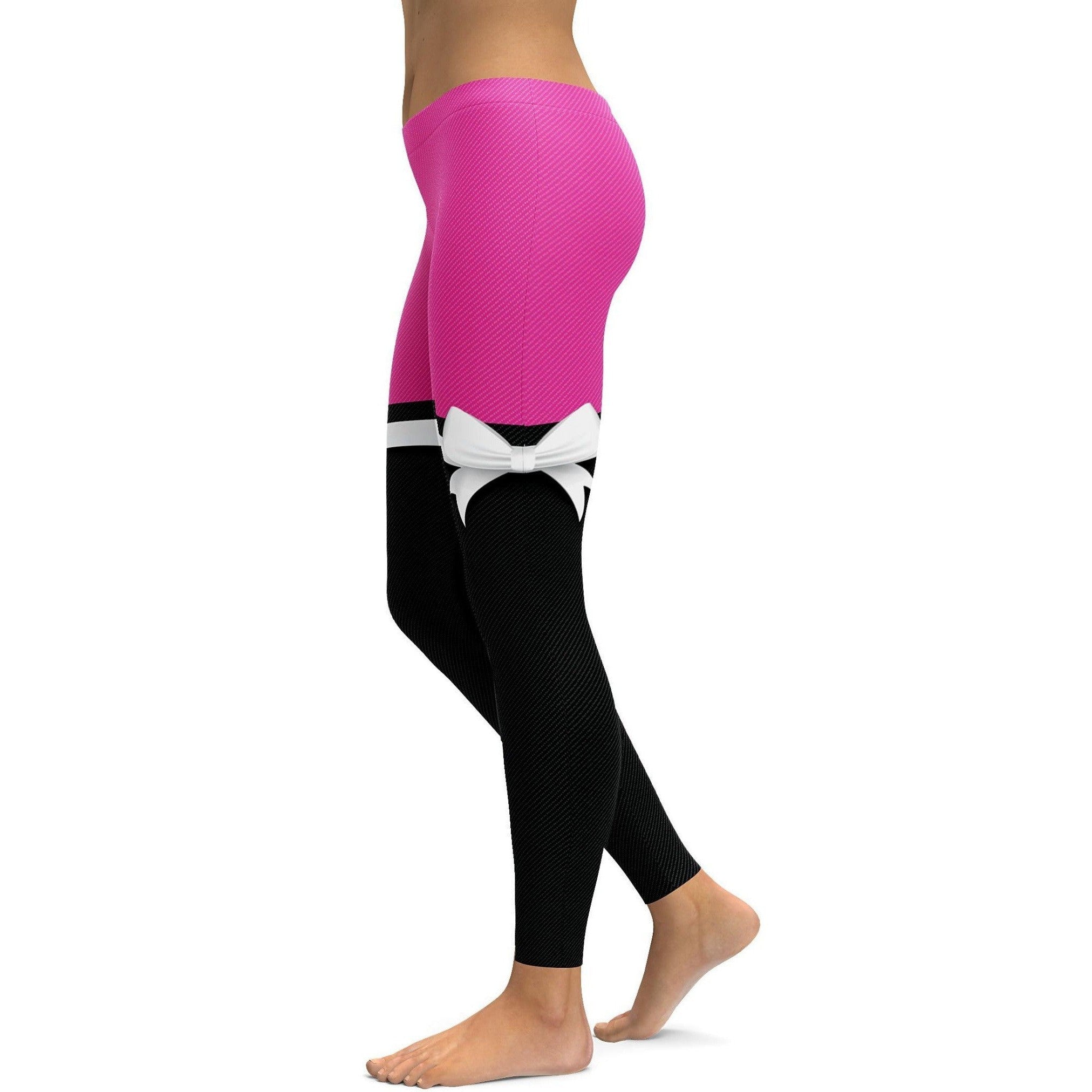 Pink to Black Thigh High Bow Leggings - Gearbunch