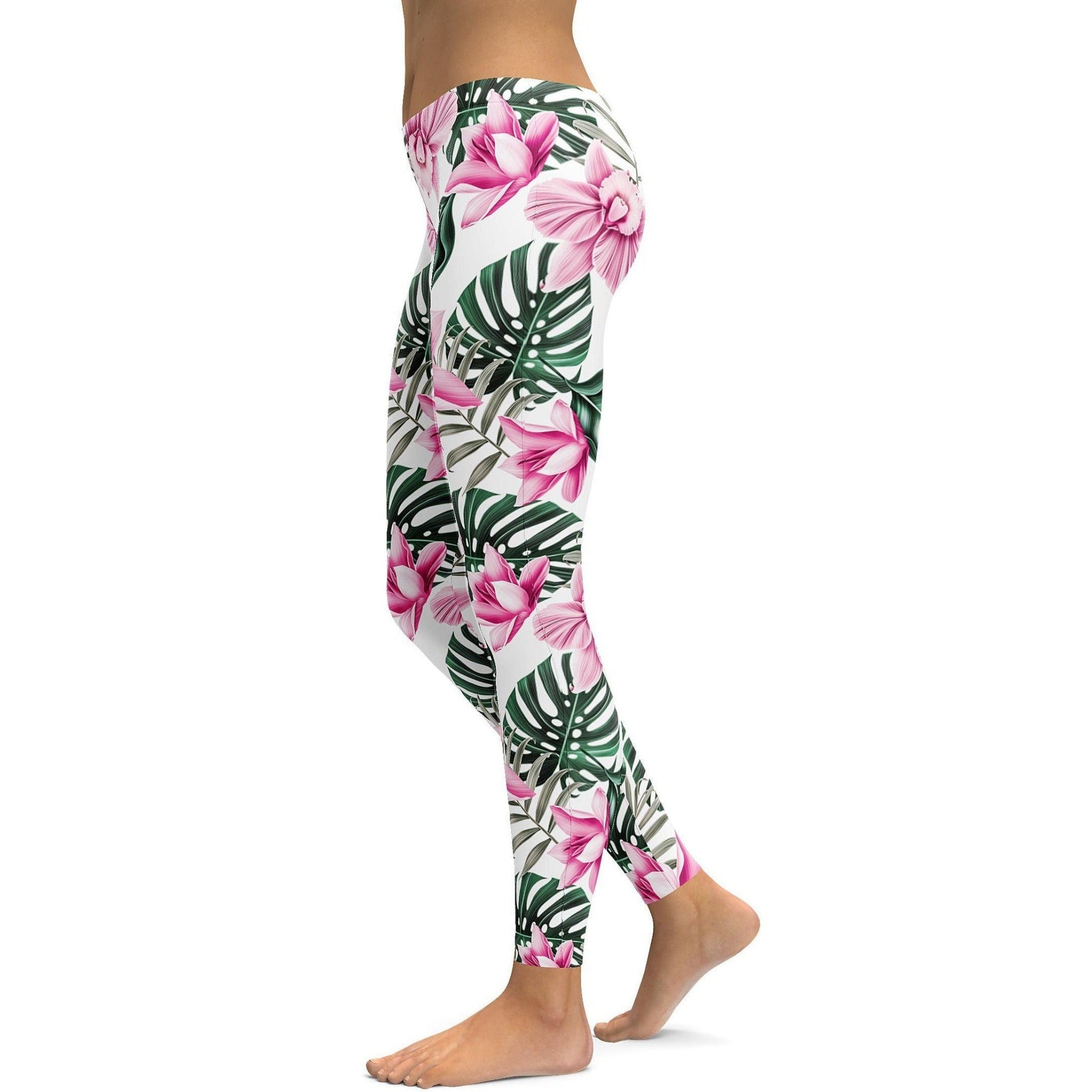 Tropical Floral White Leggings - Gearbunch