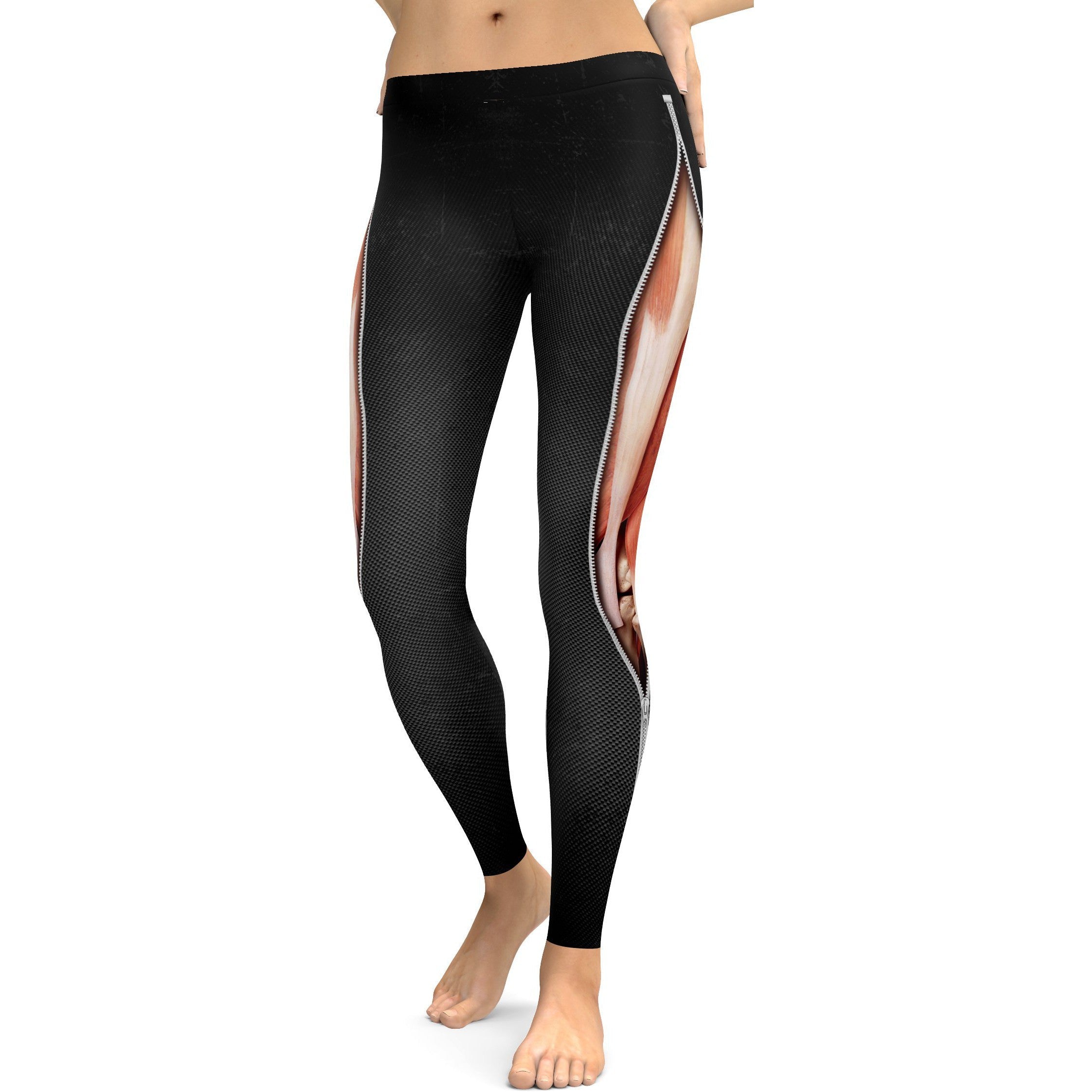 Realistic Muscles with Zipper Leggings - GearBunch Leggings / Yoga Pants