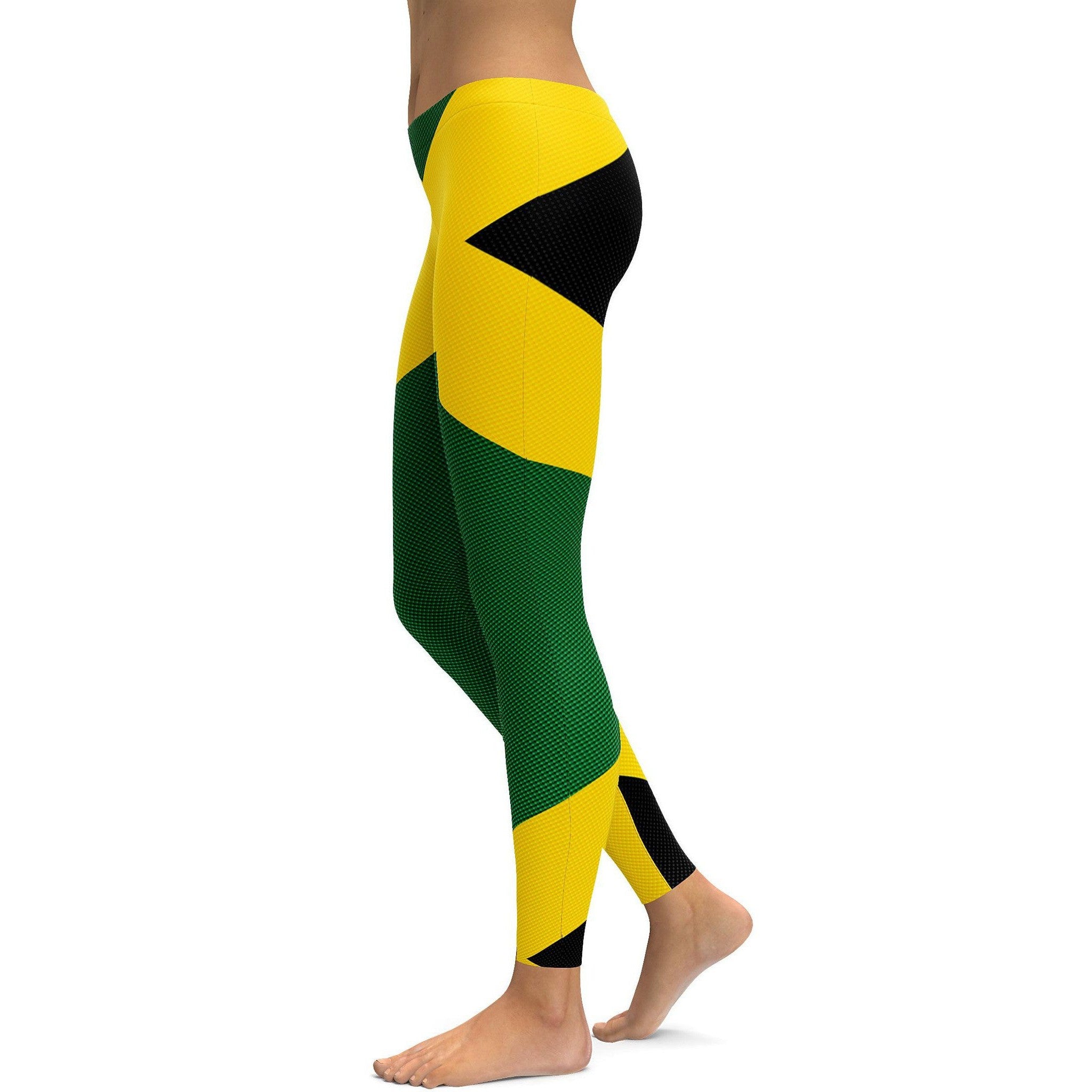 Faux Carbon Jamaican Flag Leggings - GearBunch Leggings / Yoga Pants