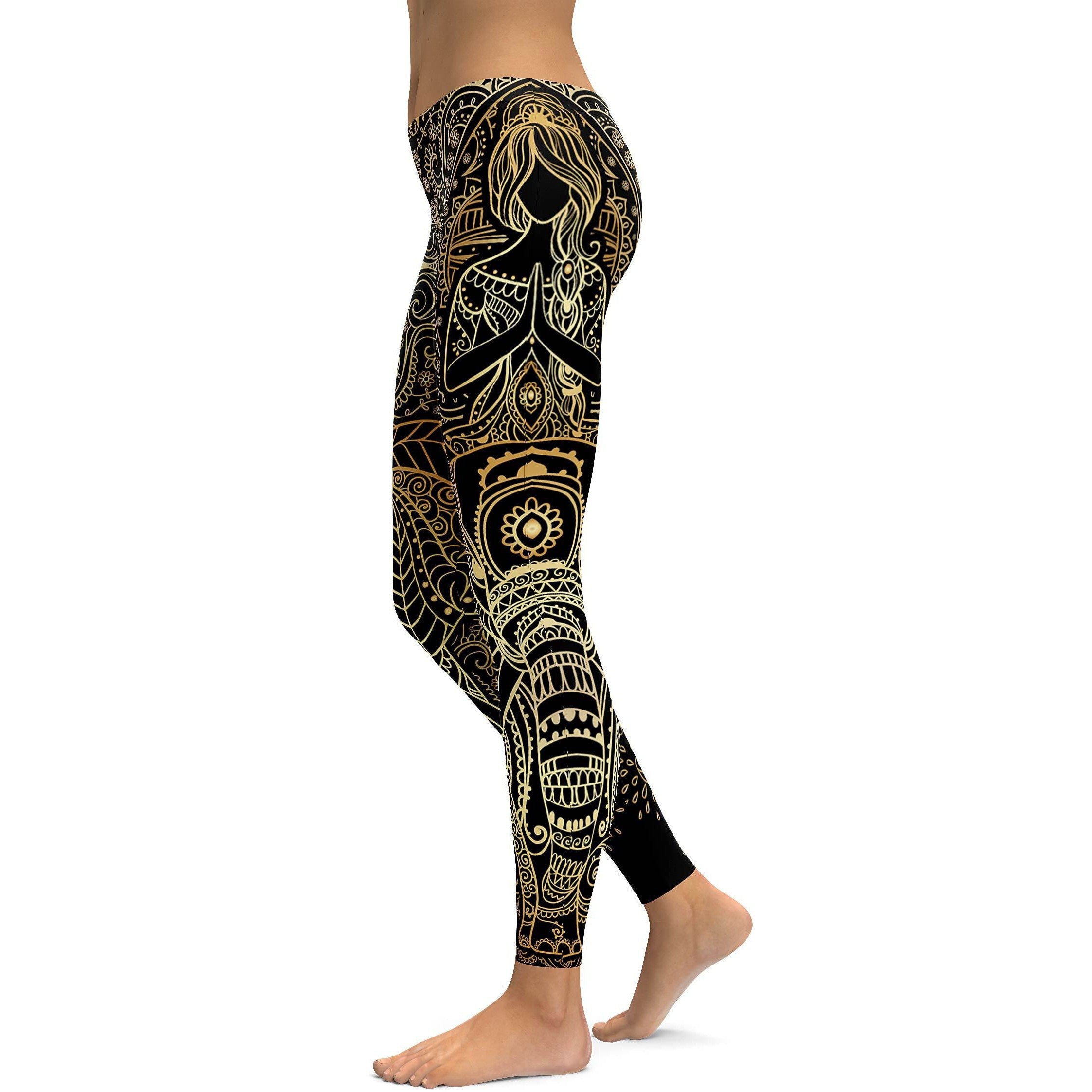 Golden Ornamental Elephant Leggings - GearBunch Leggings / Yoga Pants