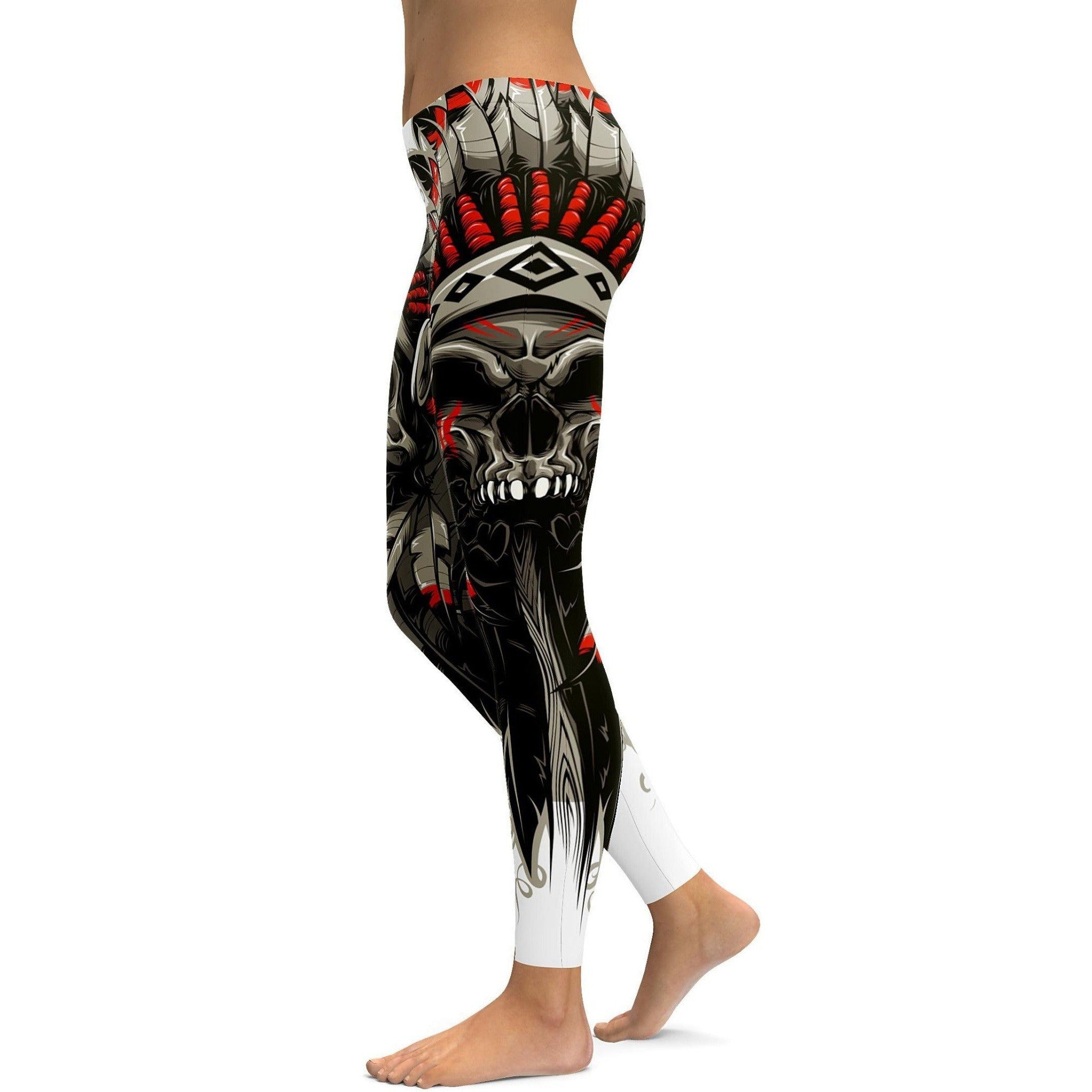 Native Chief Skull Leggings - Gearbunch